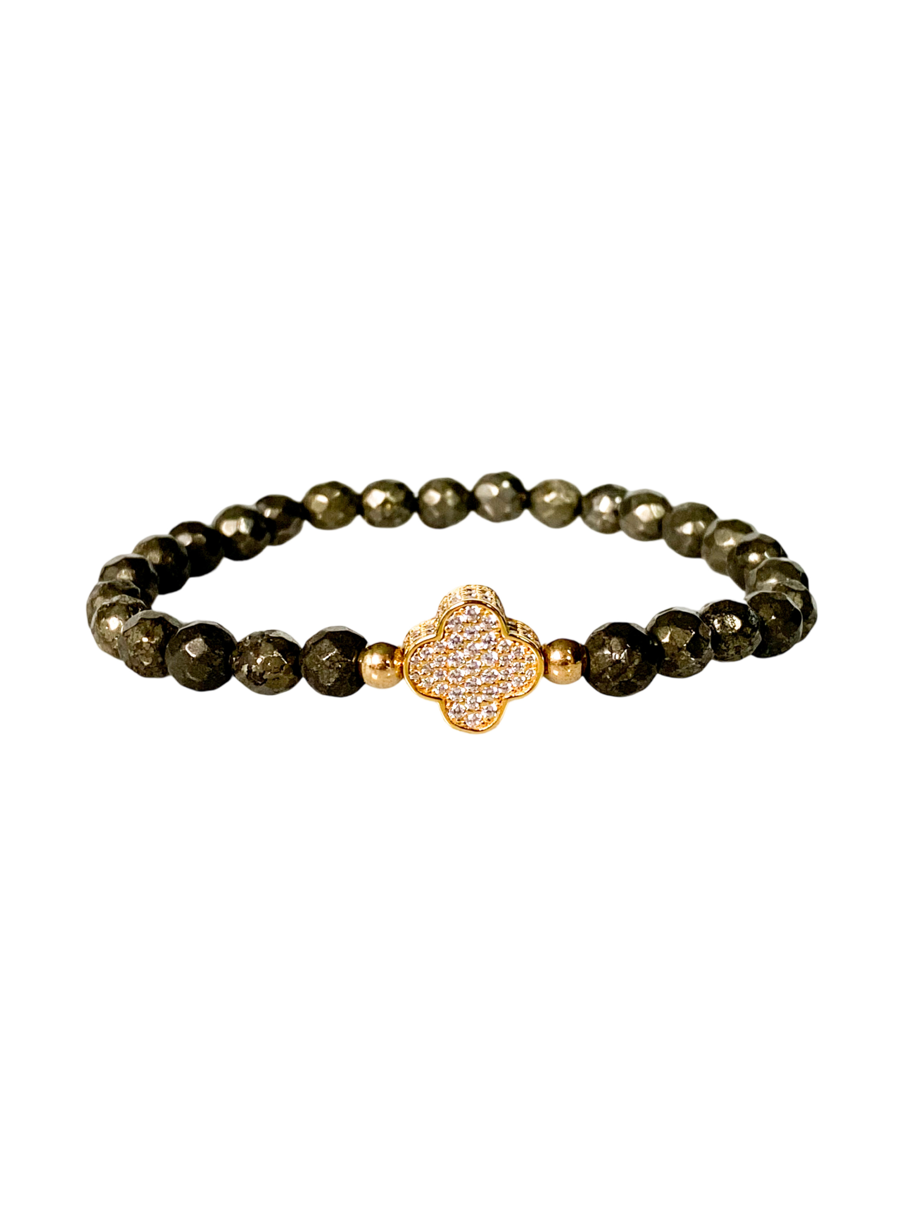 CLOVER ON PYRITE ELASTIC BRACELET