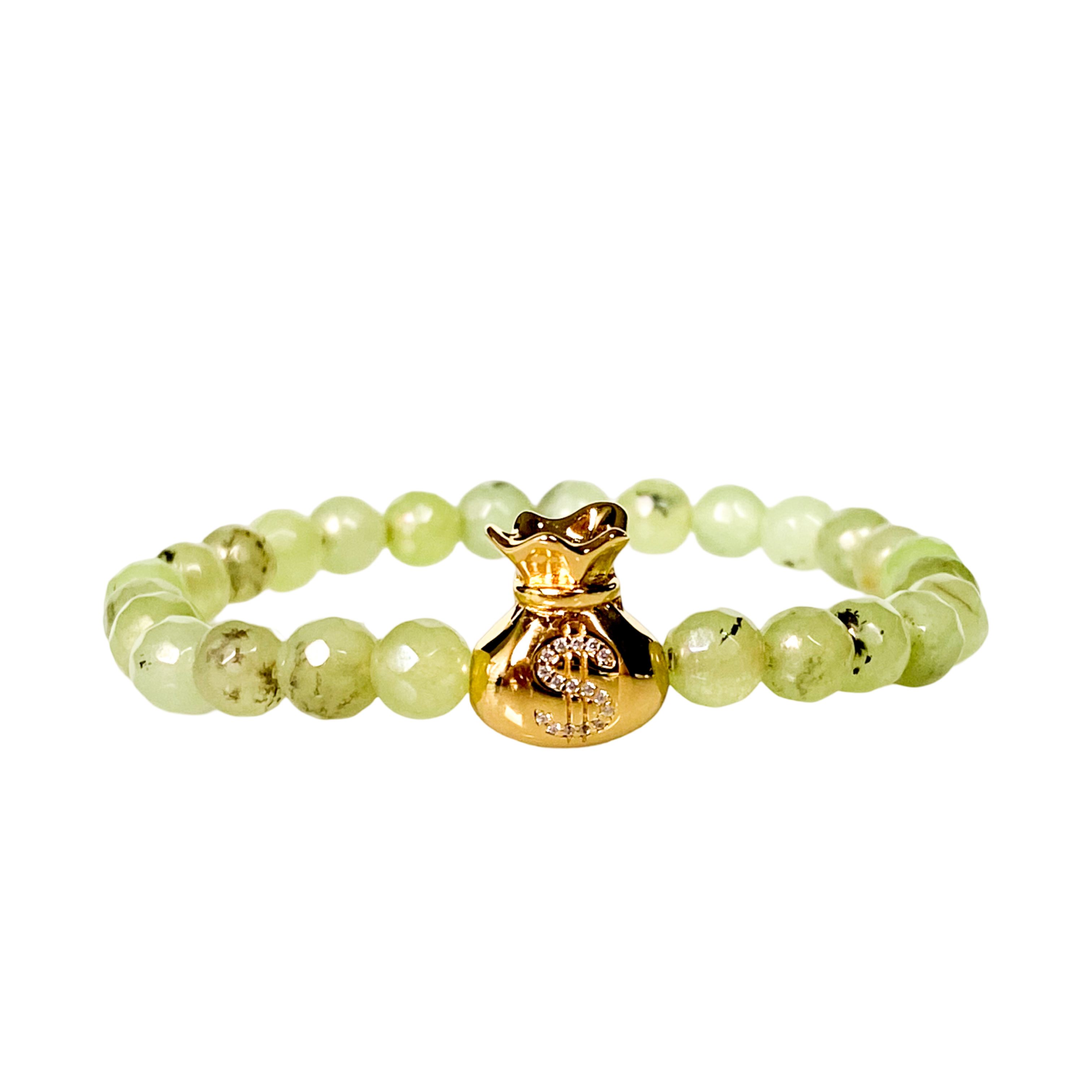 MONEY BAG ON PREHNITE ELASTIC BRACELET