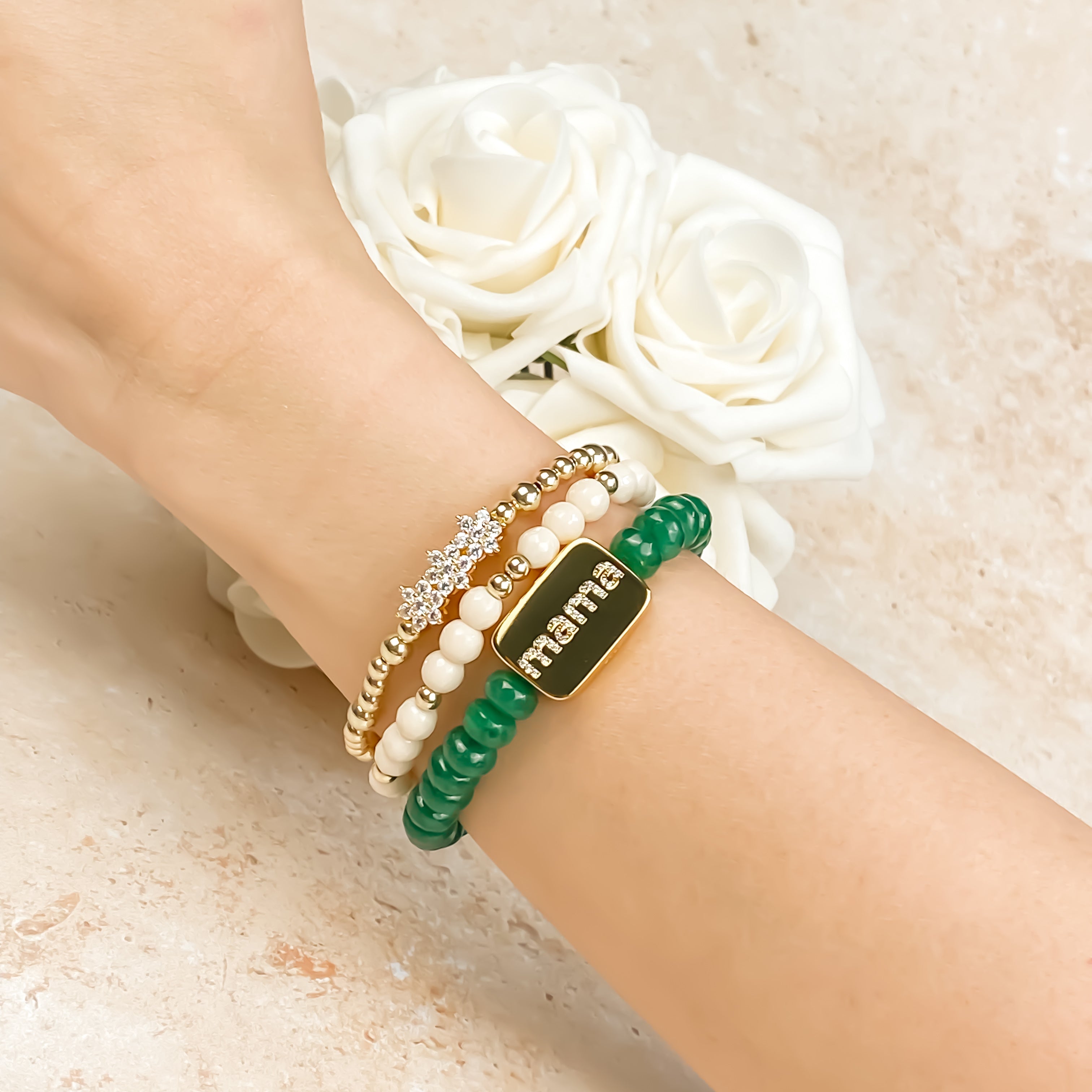 MAMA ON EMERALD GREEN ELASTIC BRACELET