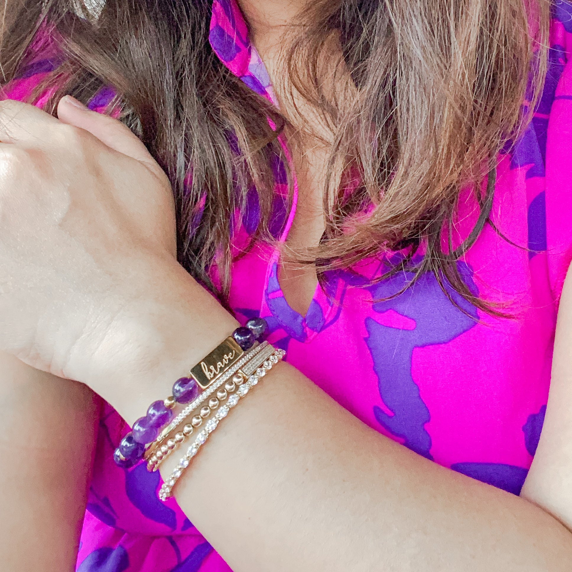 BRAVE ON AMETHYST ELASTIC BRACELET