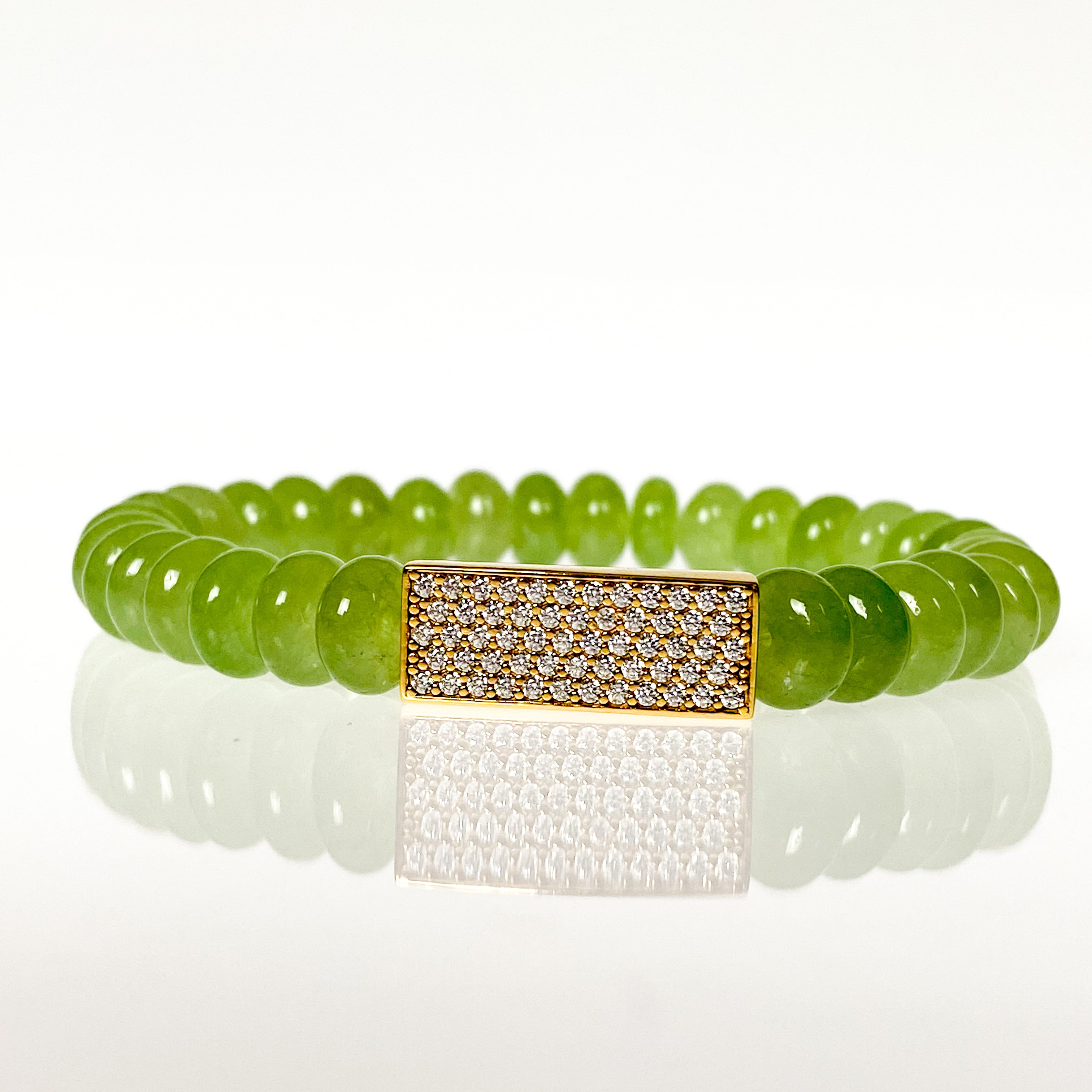 CRYSTAL BAR ON GREEN TEA ELASTIC BRACELET