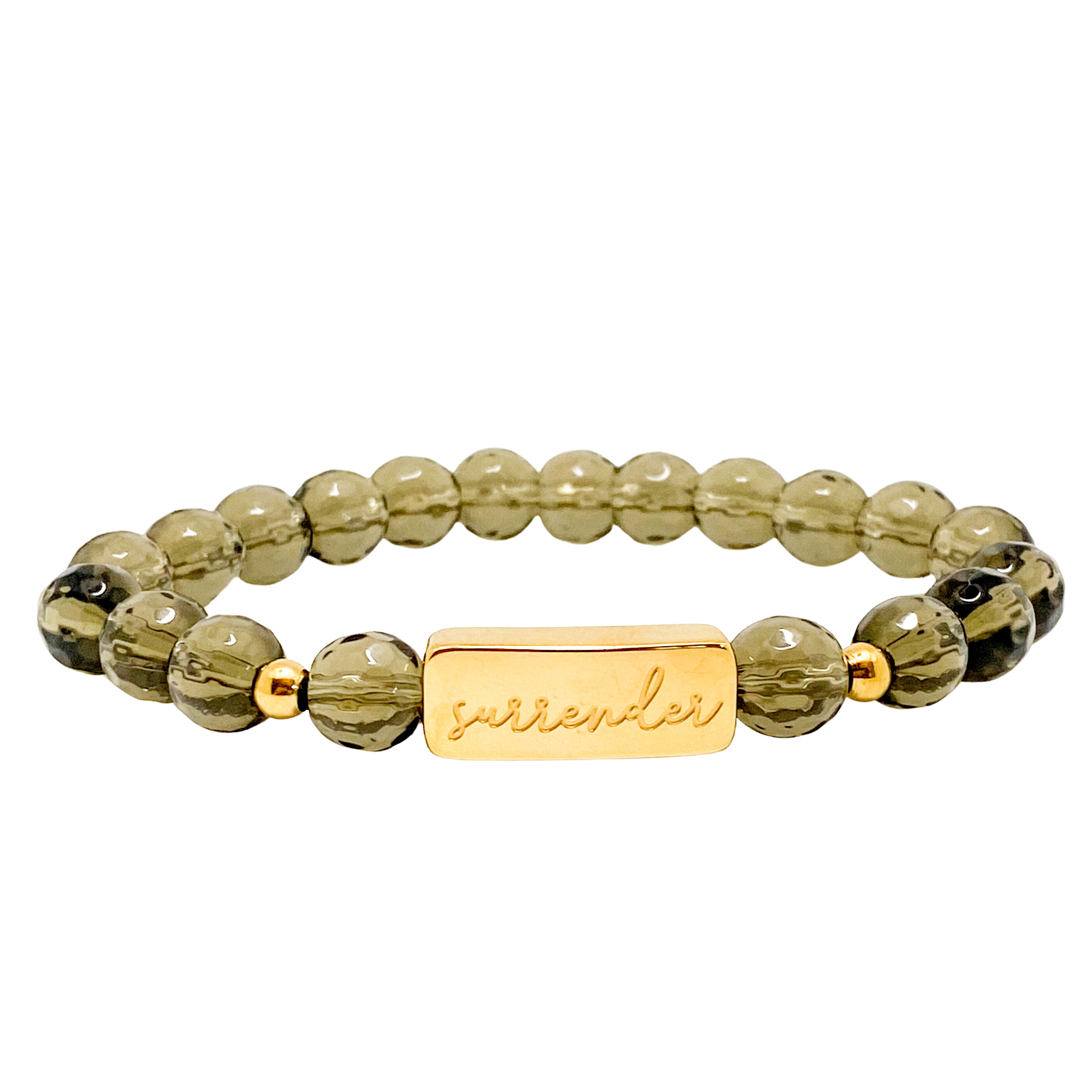 SURRENDER ON SMOKEY QUARTZ ELASTIC BRACELET