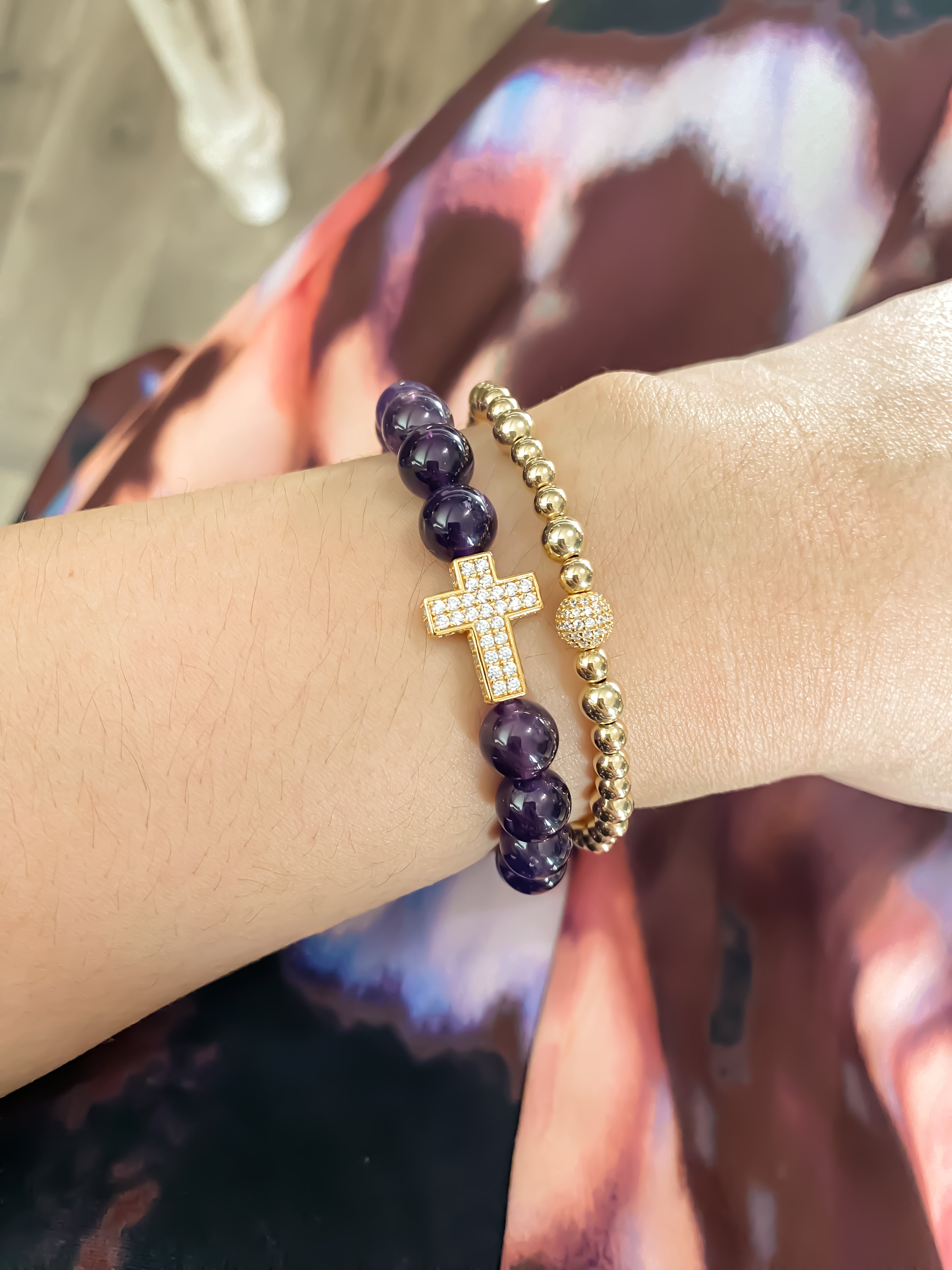 CROSS ON AMETHYST ELASTIC BRACELET