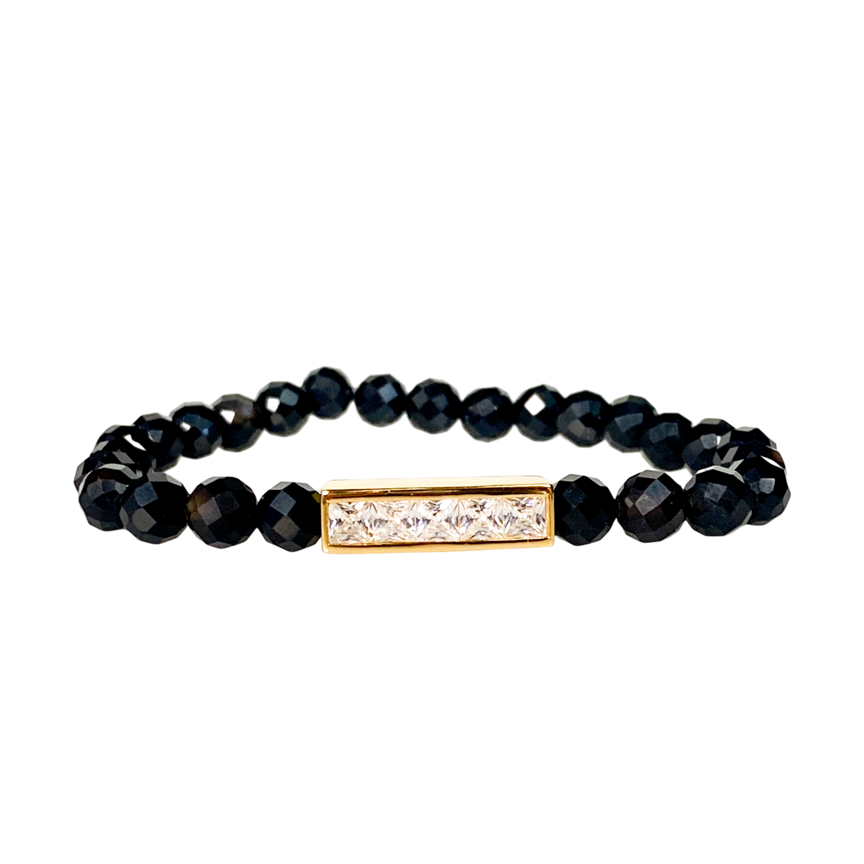 MINI PRINCESS BAR ON BLACK ONYX ELASTIC BRACELET