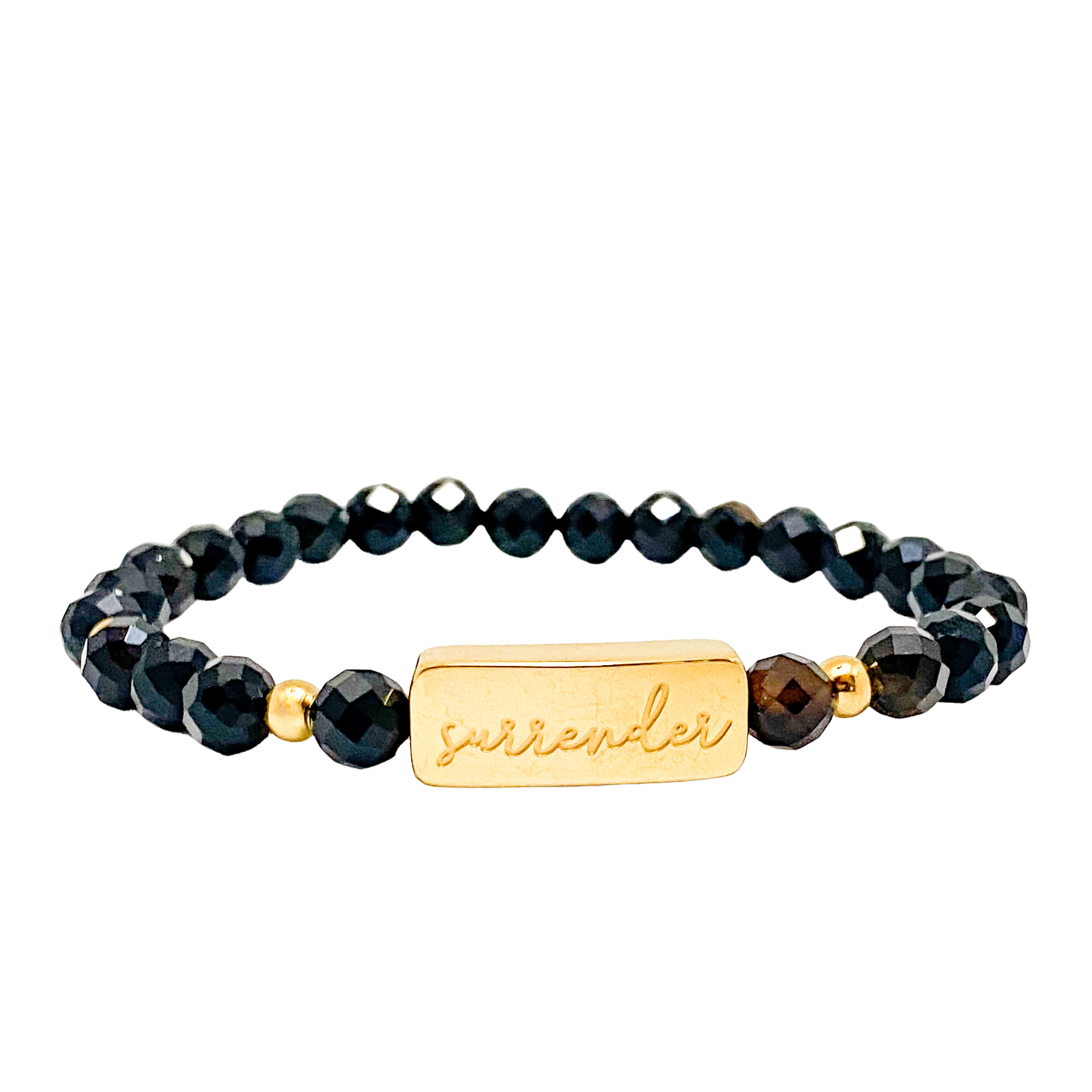 SURRENDER ON BLACK ONYX ELASTIC BRACELET