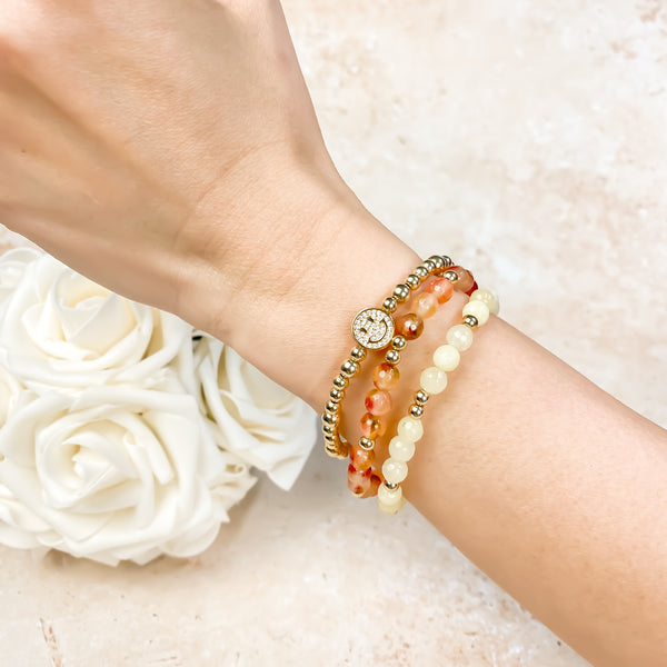 SMILEY FACE ON GOLD FILLED BEADS ELASTIC BRACELET