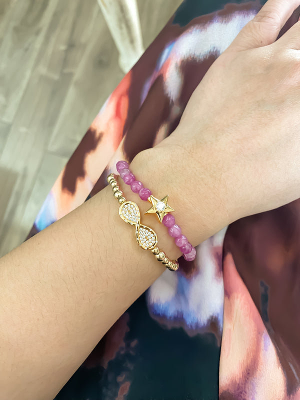 STAR ON ROSE VIOLET JADE ELASTIC BRACELET