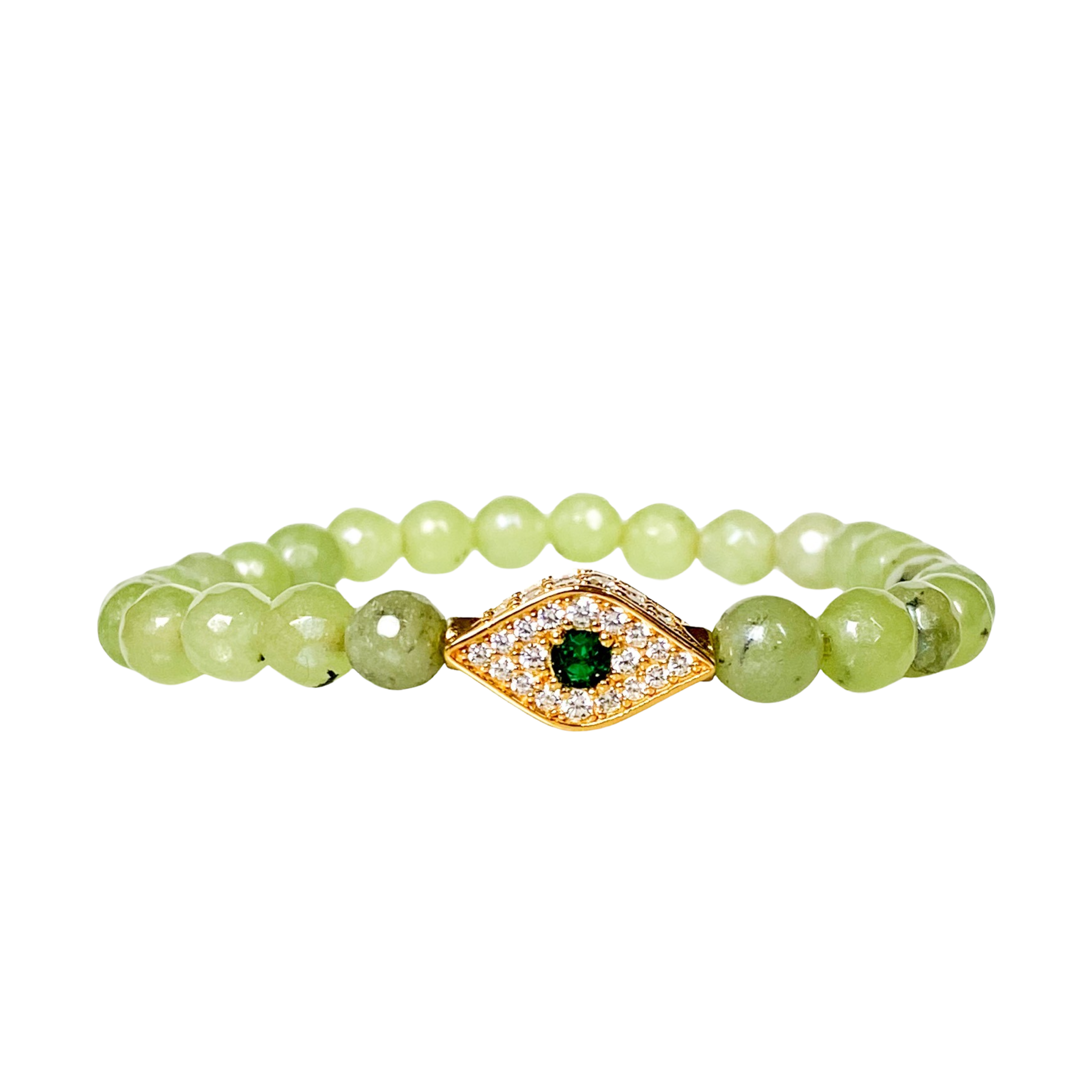 EVIL EYE ON PREHNITE ELASTIC BRACELET