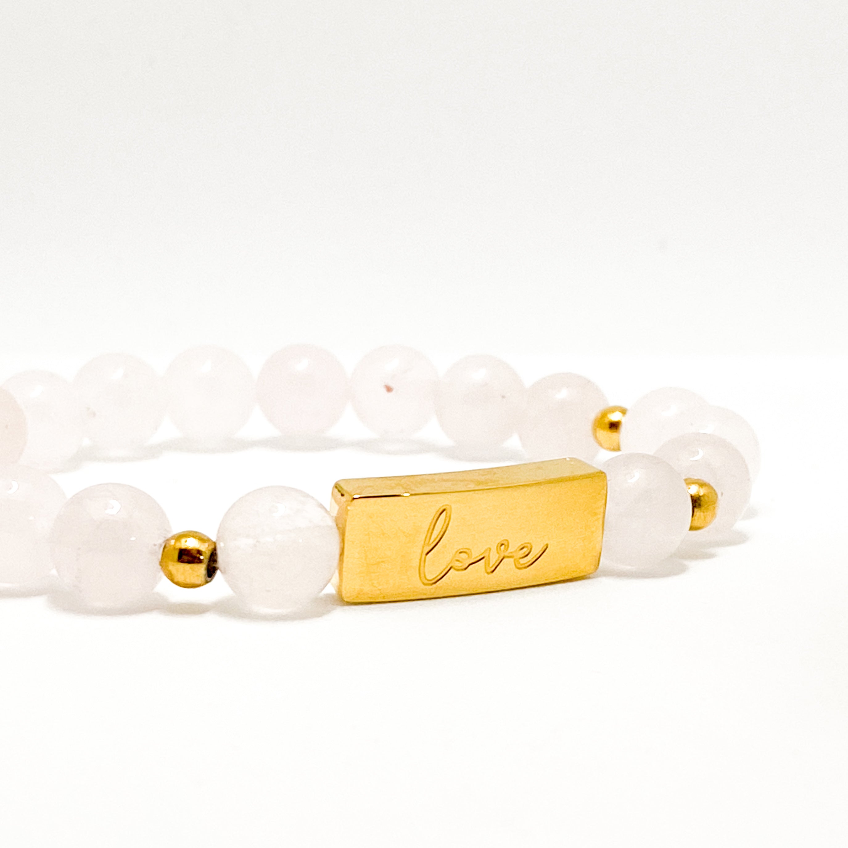 LOVE ON ROSE QUARTZ ELASTIC BRACELET