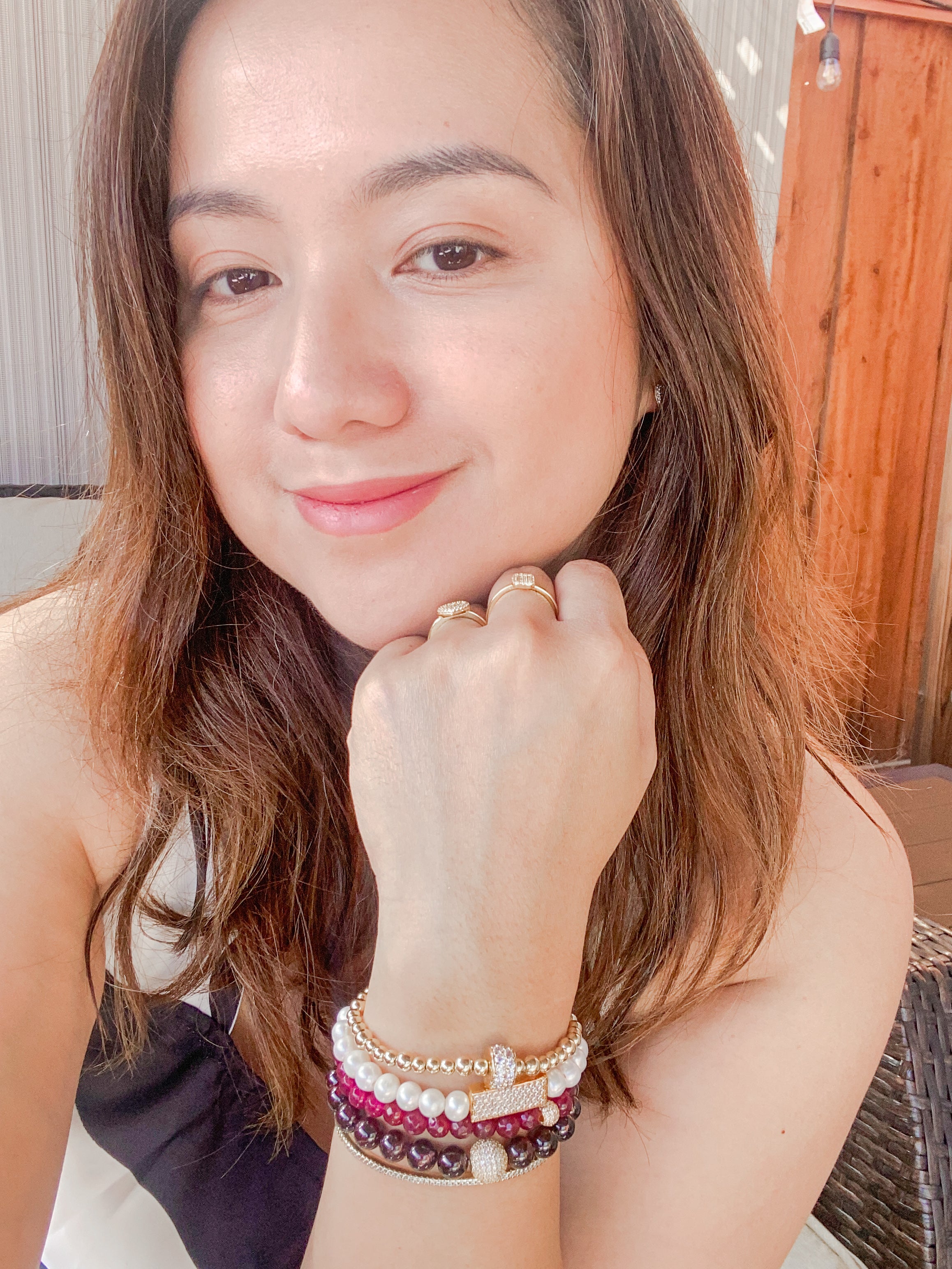 RONDELLE ON GOLD FILLED BEADS ELASTIC BRACELET