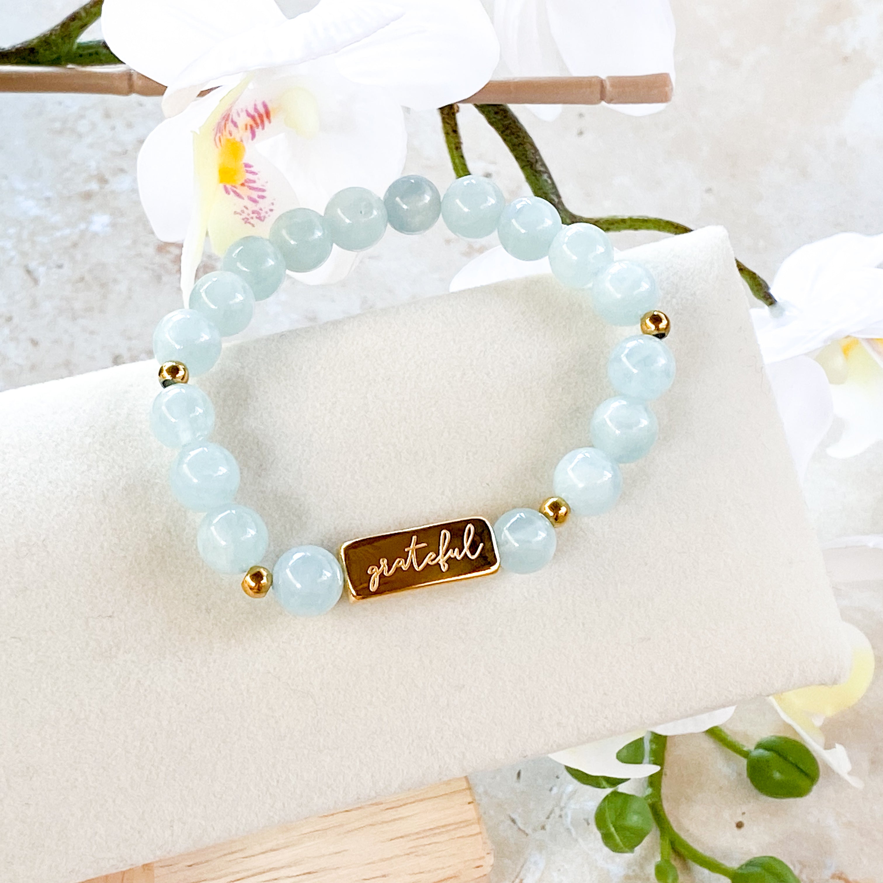 GRATEFUL ON AQUAMARINE ELASTIC BRACELET