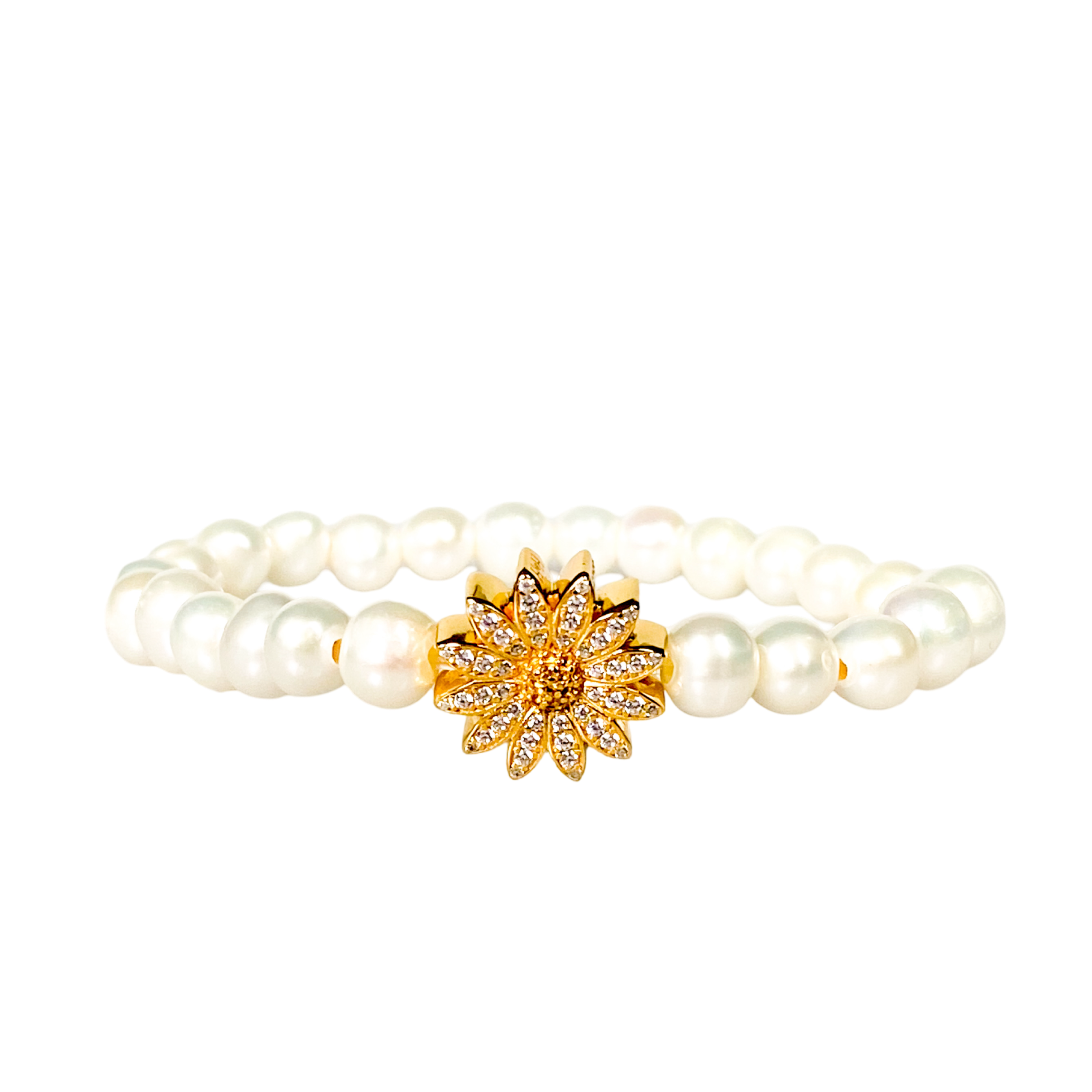 DAISY ON WHITE PEARL ELASTIC BRACELET
