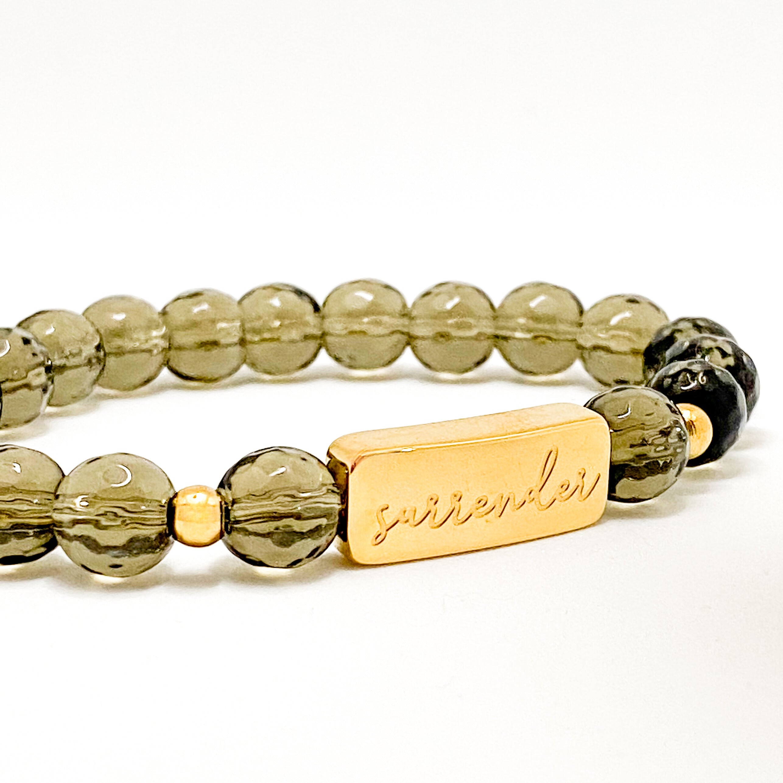 SURRENDER ON SMOKEY QUARTZ ELASTIC BRACELET