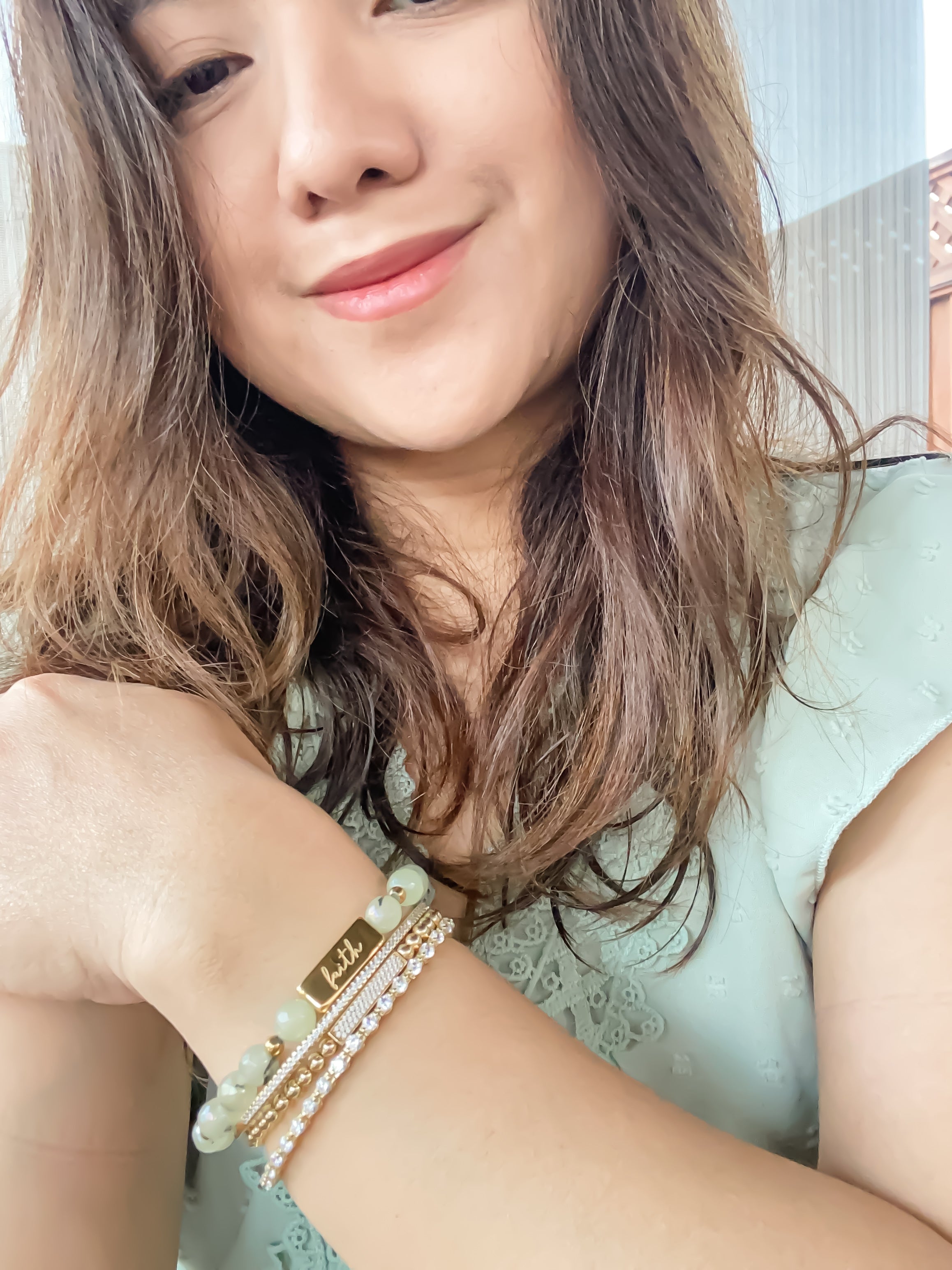 FAITH ON PREHNITE ELASTIC BRACELET