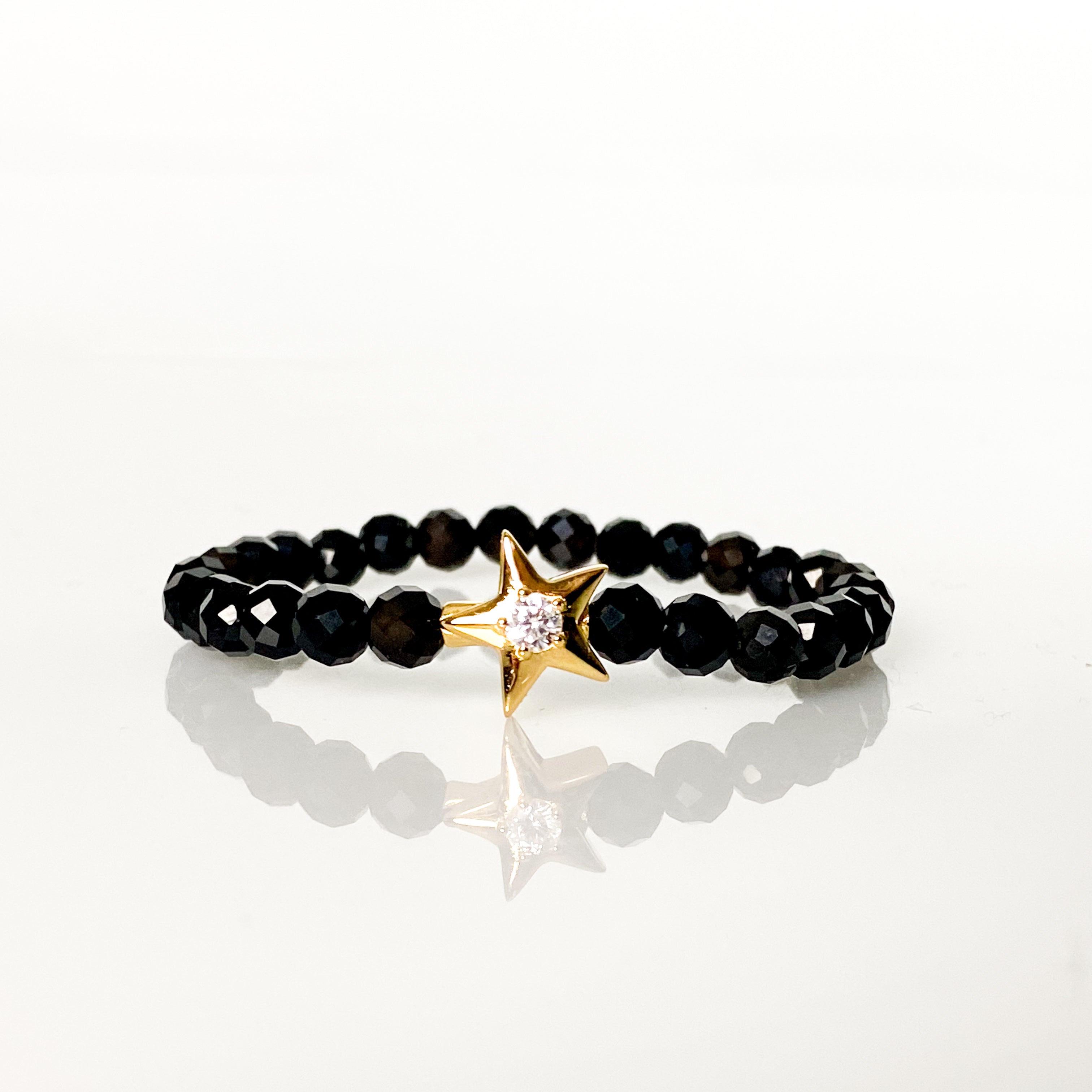 STAR ON BLACK ONYX ELASTIC BRACELET