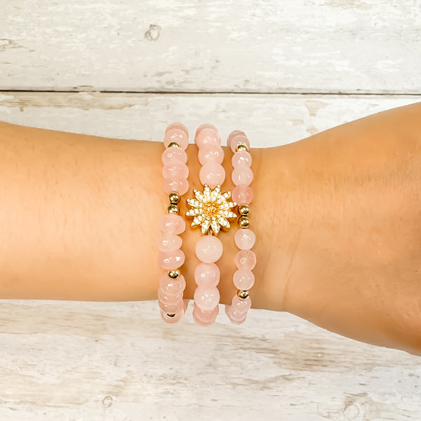 DAISY ON ROSE JADE ELASTIC BRACELET