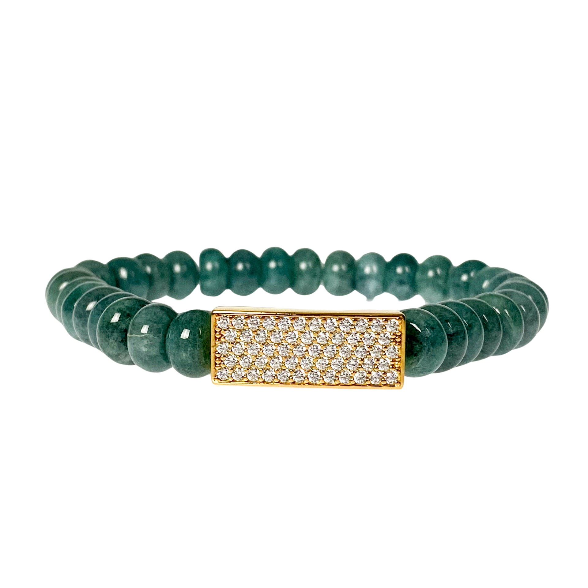 CRYSTAL BAR ON LAUREL GREEN ELASTIC BRACELET