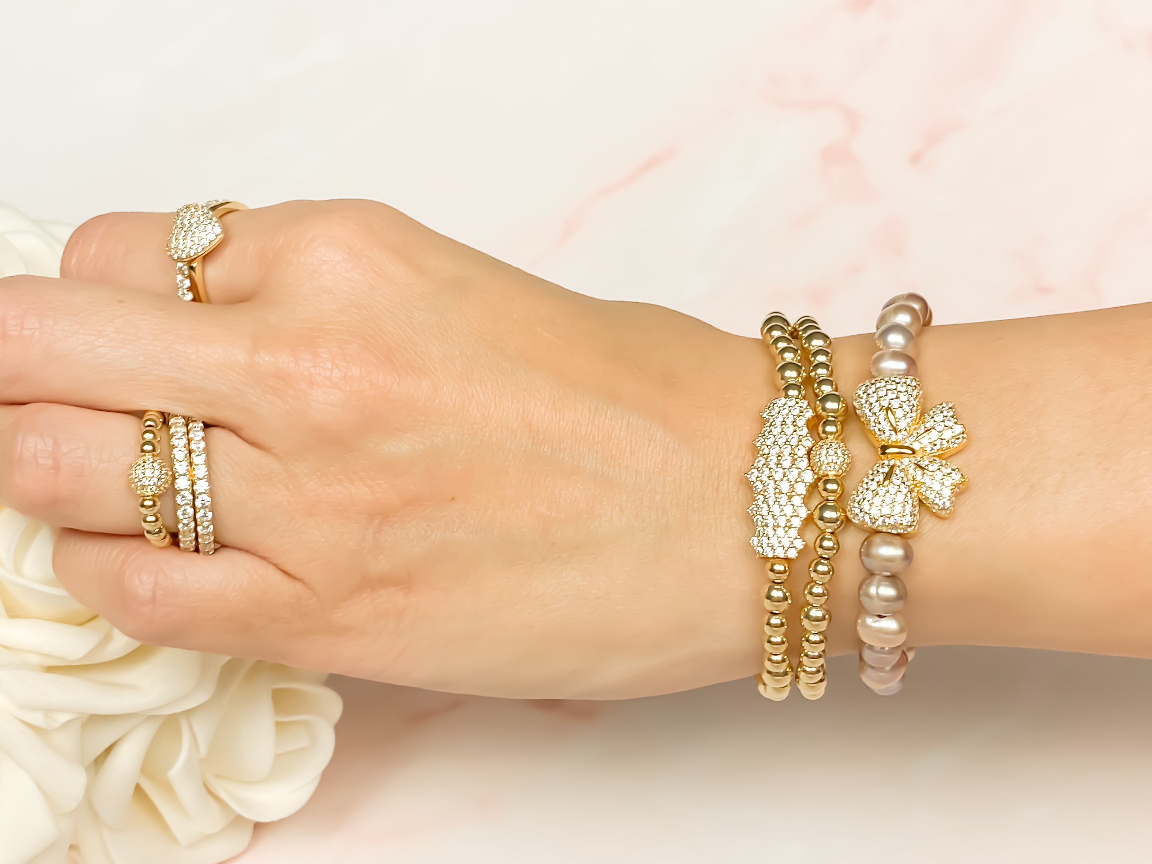 CLUSTER BAR ON GOLD FILLED BEADS ELASTIC BRACELET