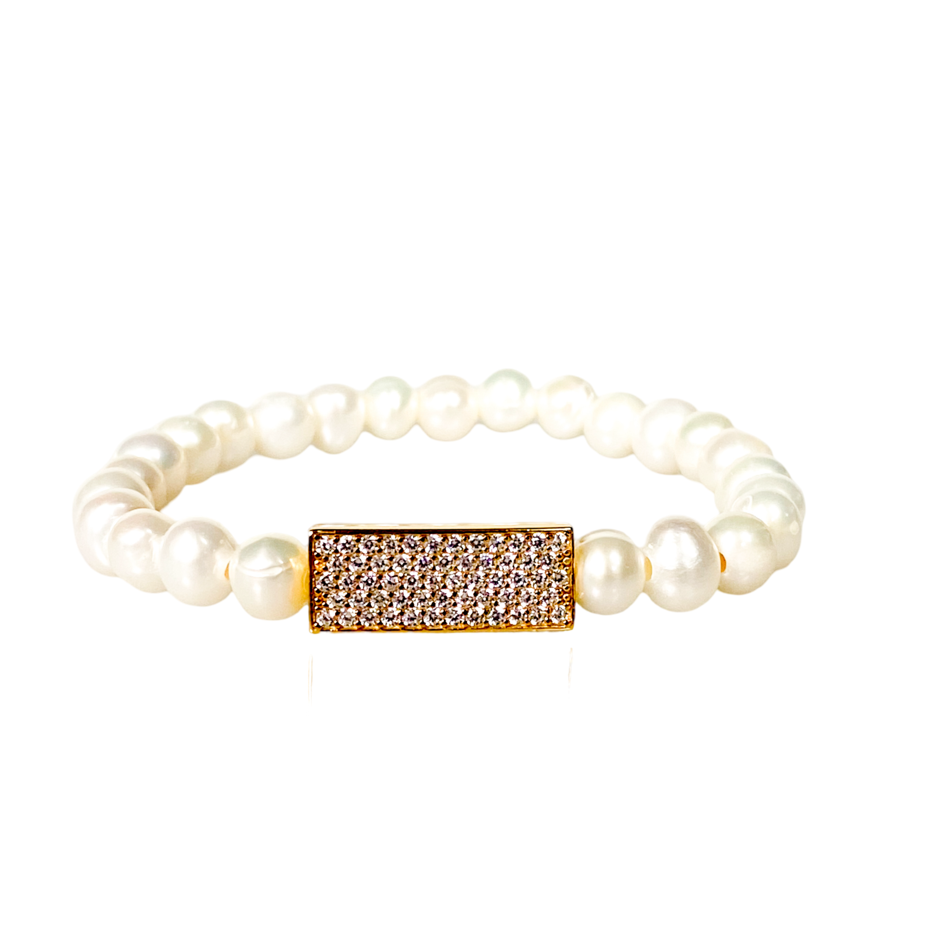 CYRSTAL BAR ON WHITE PEARL ELASTIC BRACELET