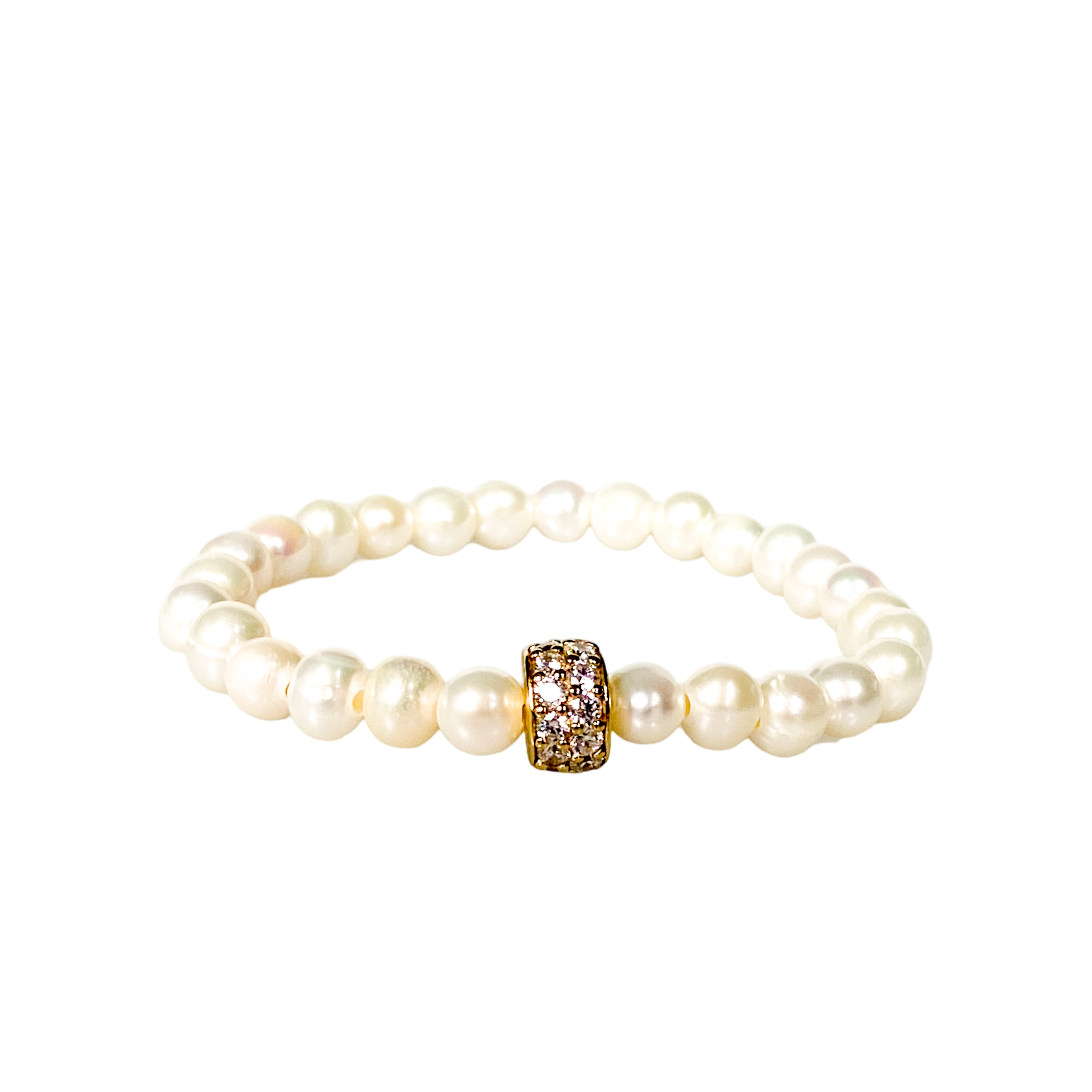 RONDELLE ON WHITE PEARL ELASTIC BRACELET