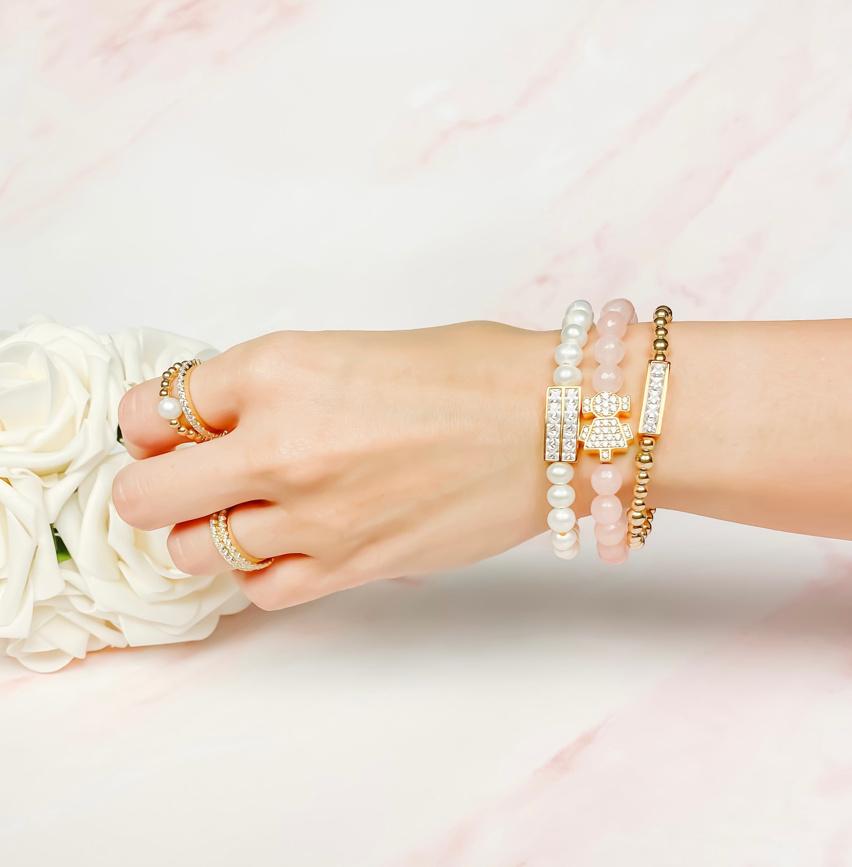 MINI PRINCESS BAR ON GOLD FILLED BEADS ELASTIC BRACELET