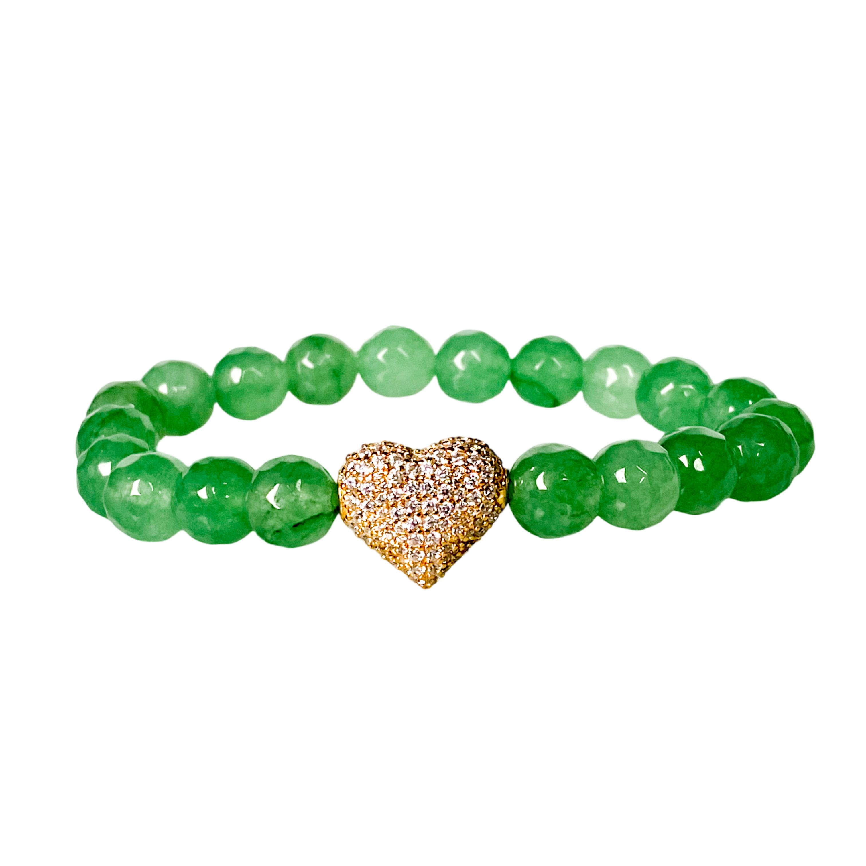BIG HEART ON GREEN AVENTURINE ELASTIC BRACELET