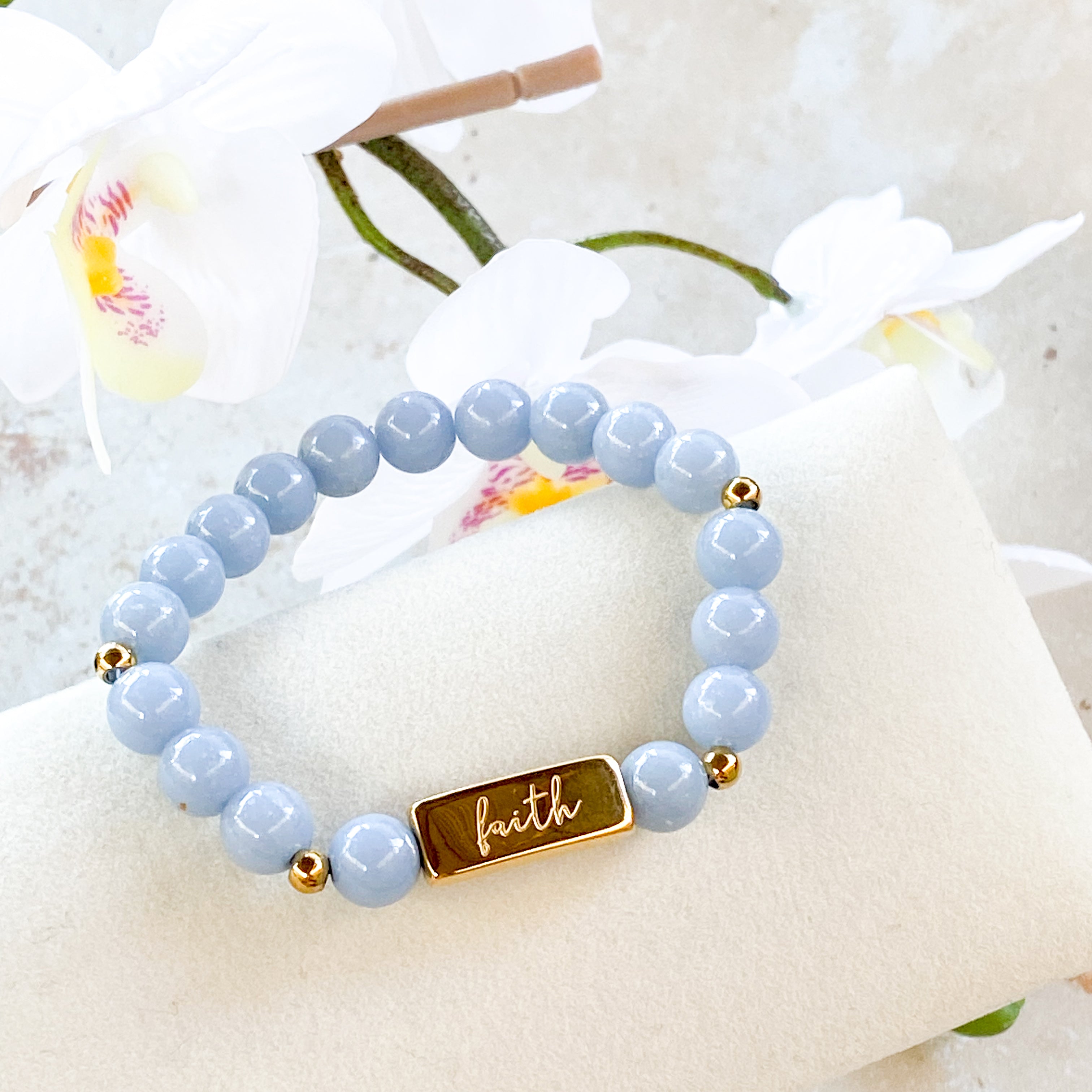 FAITH ON ANGELITE ELASTIC BRACELET