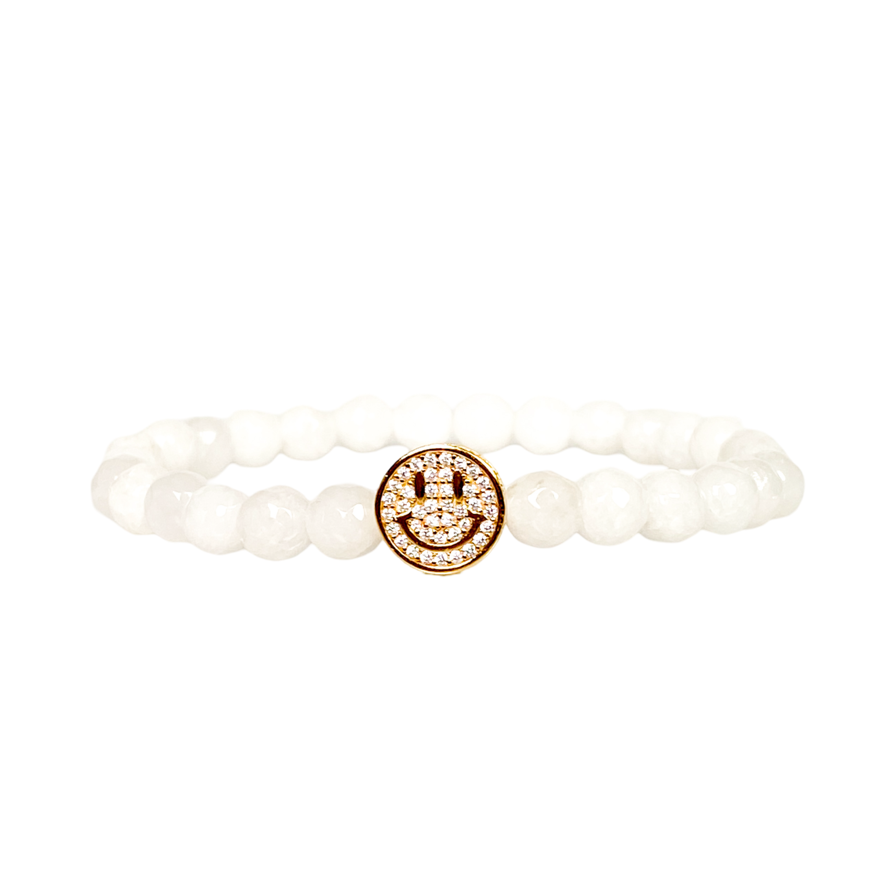SMILEY FACE ON WHITE JADE ELASTIC BRACELET