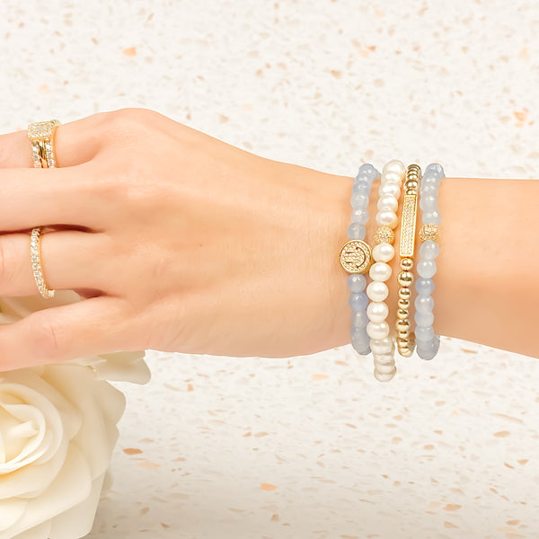 MINI CRYSTAL BALL ON COOL WATER JADE ELASTIC BRACELET