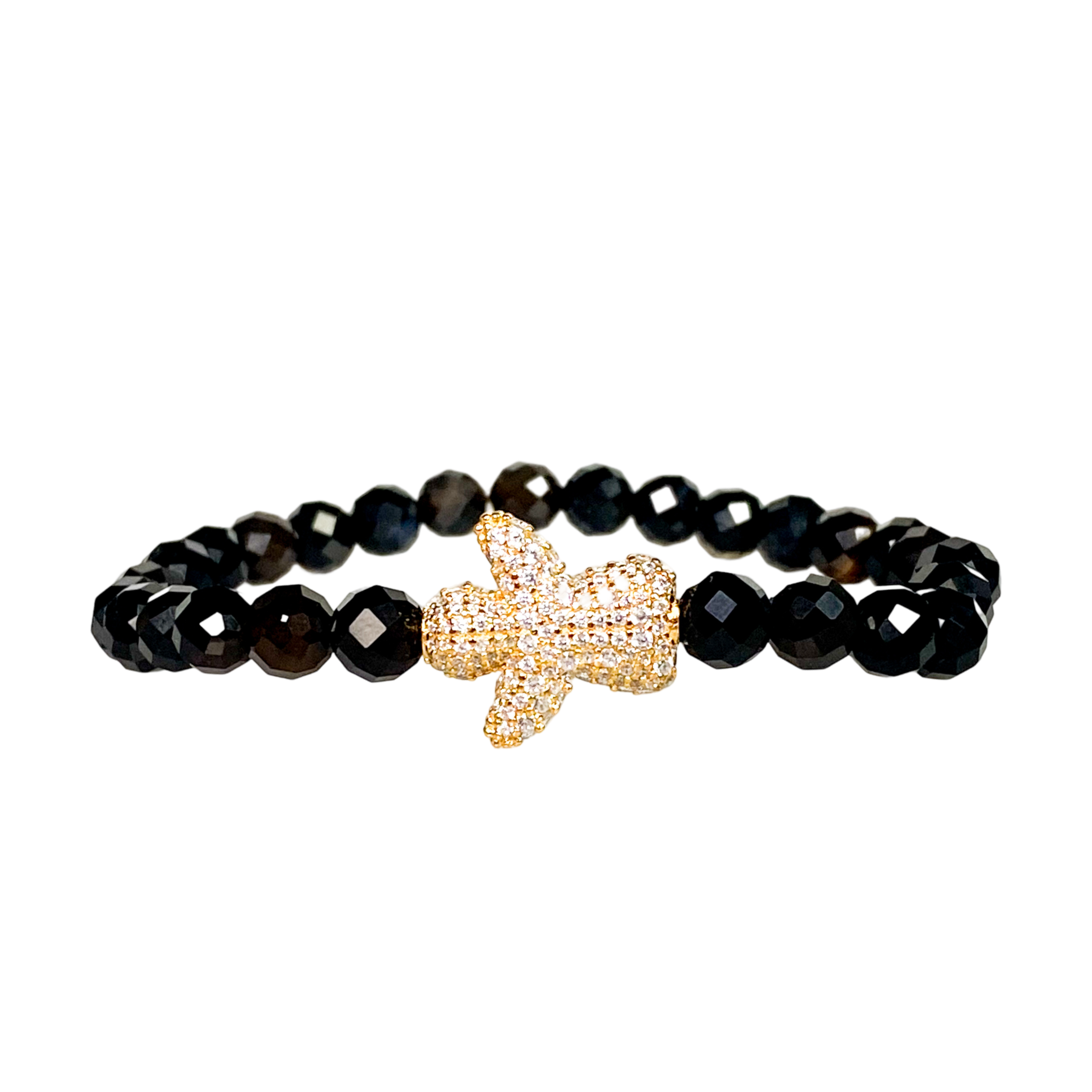 ANGEL ON BLACK ONYX ELASTIC BRACELET