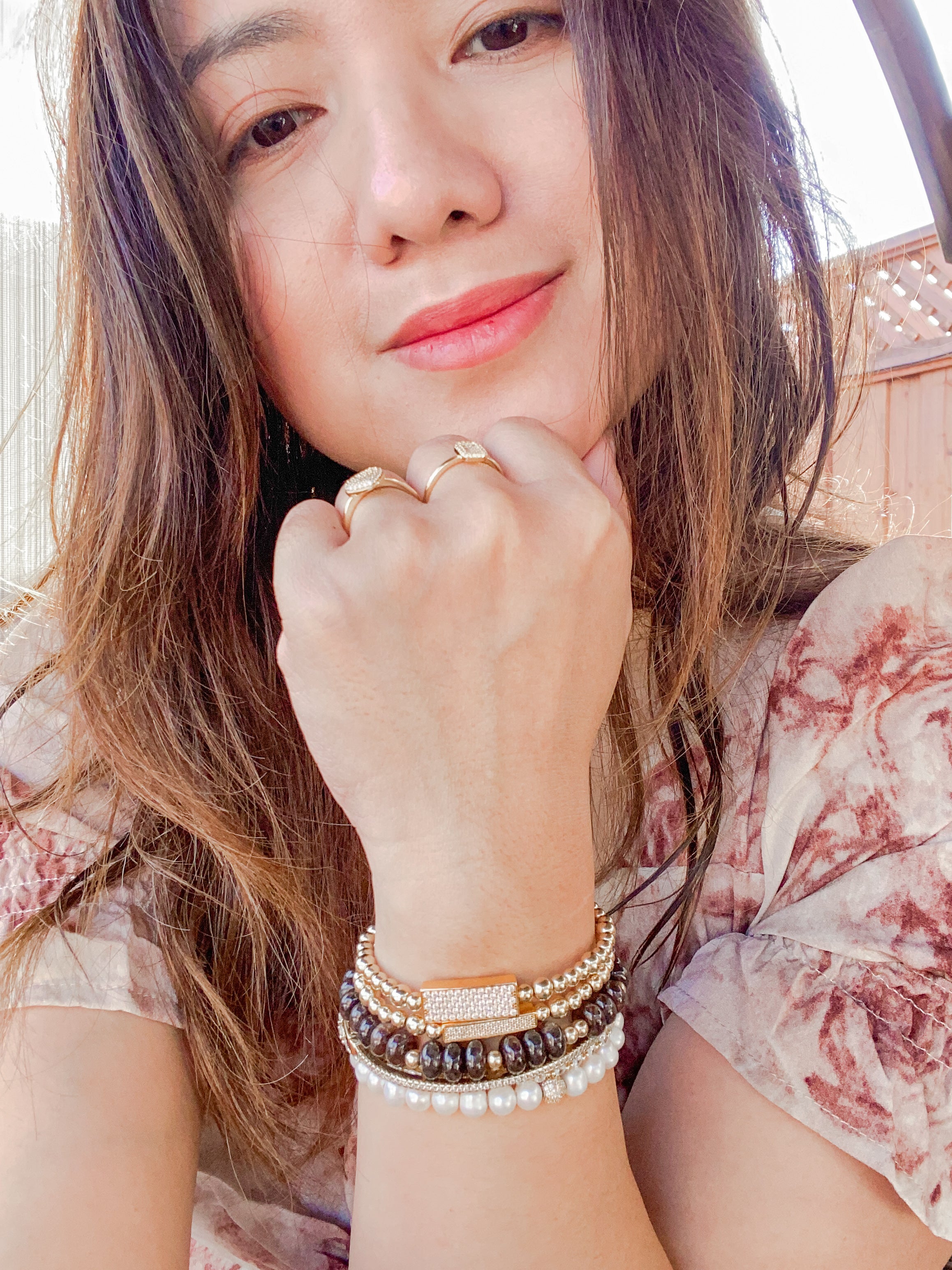 CRYSTAL BAR ON GOLD FILLED BEADS ELASTIC BRACELET