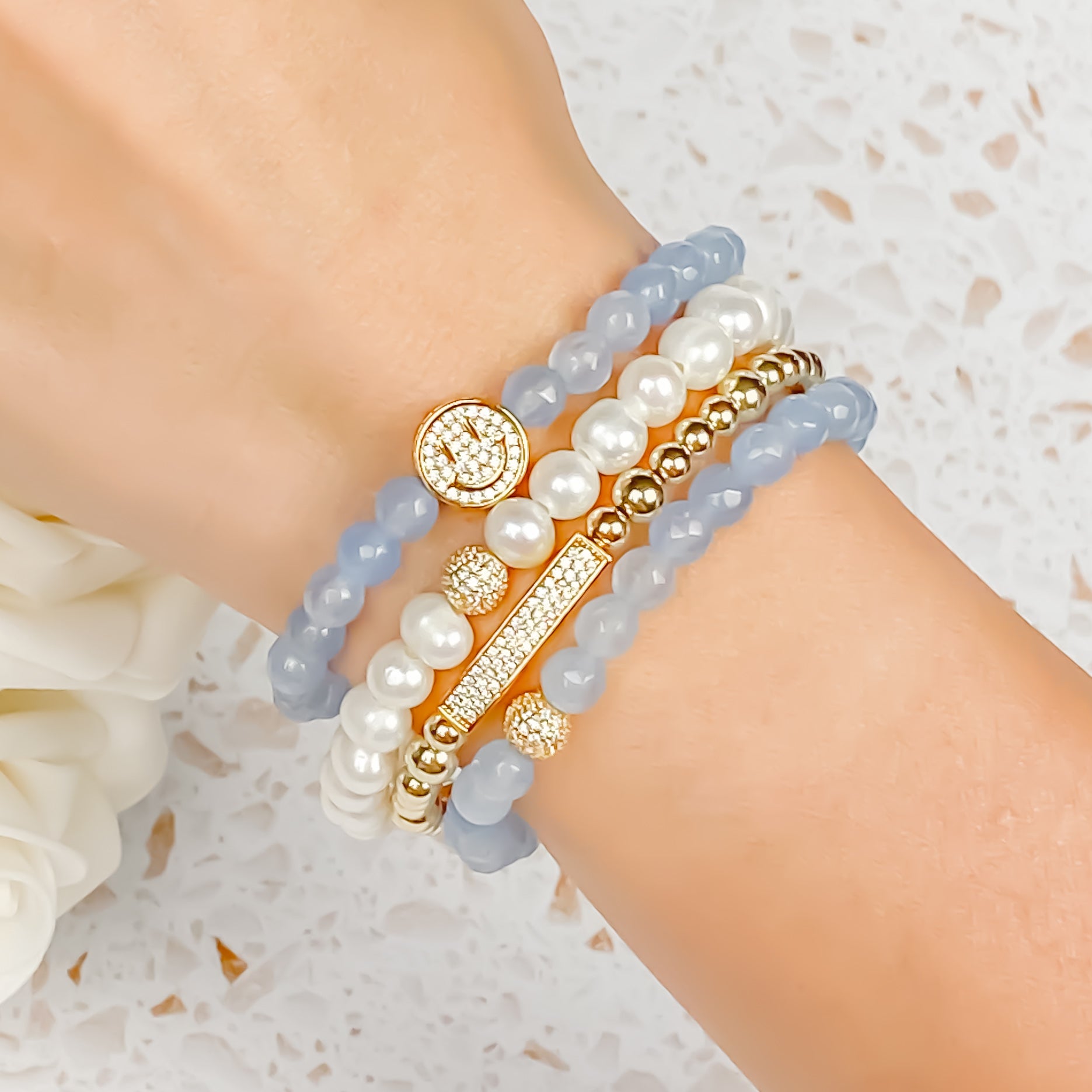 SMILEY FACE ON COOL WATER ELASTIC BRACELET