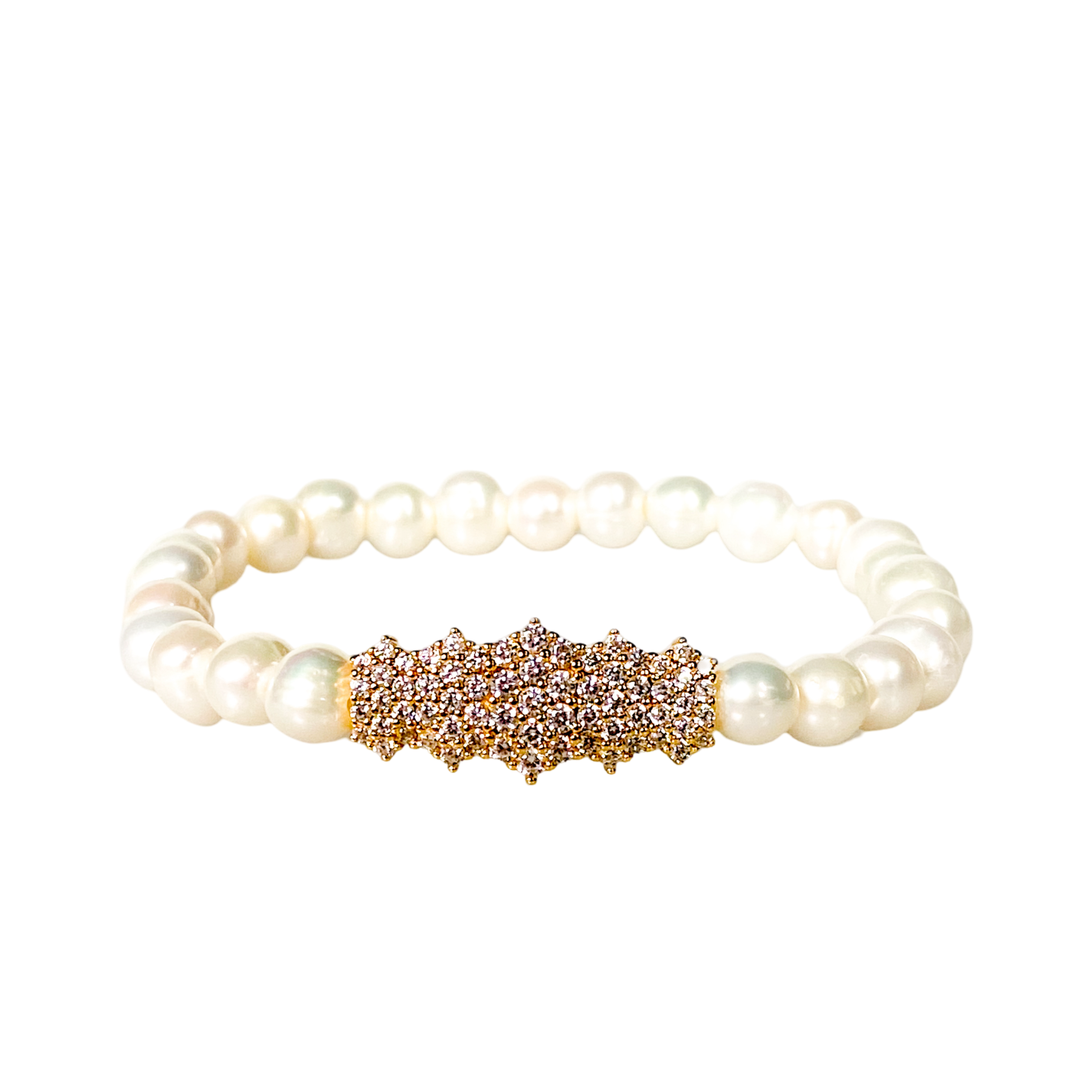 CLUSTER BAR ON WHITE PEARL ELASTIC BRACELET