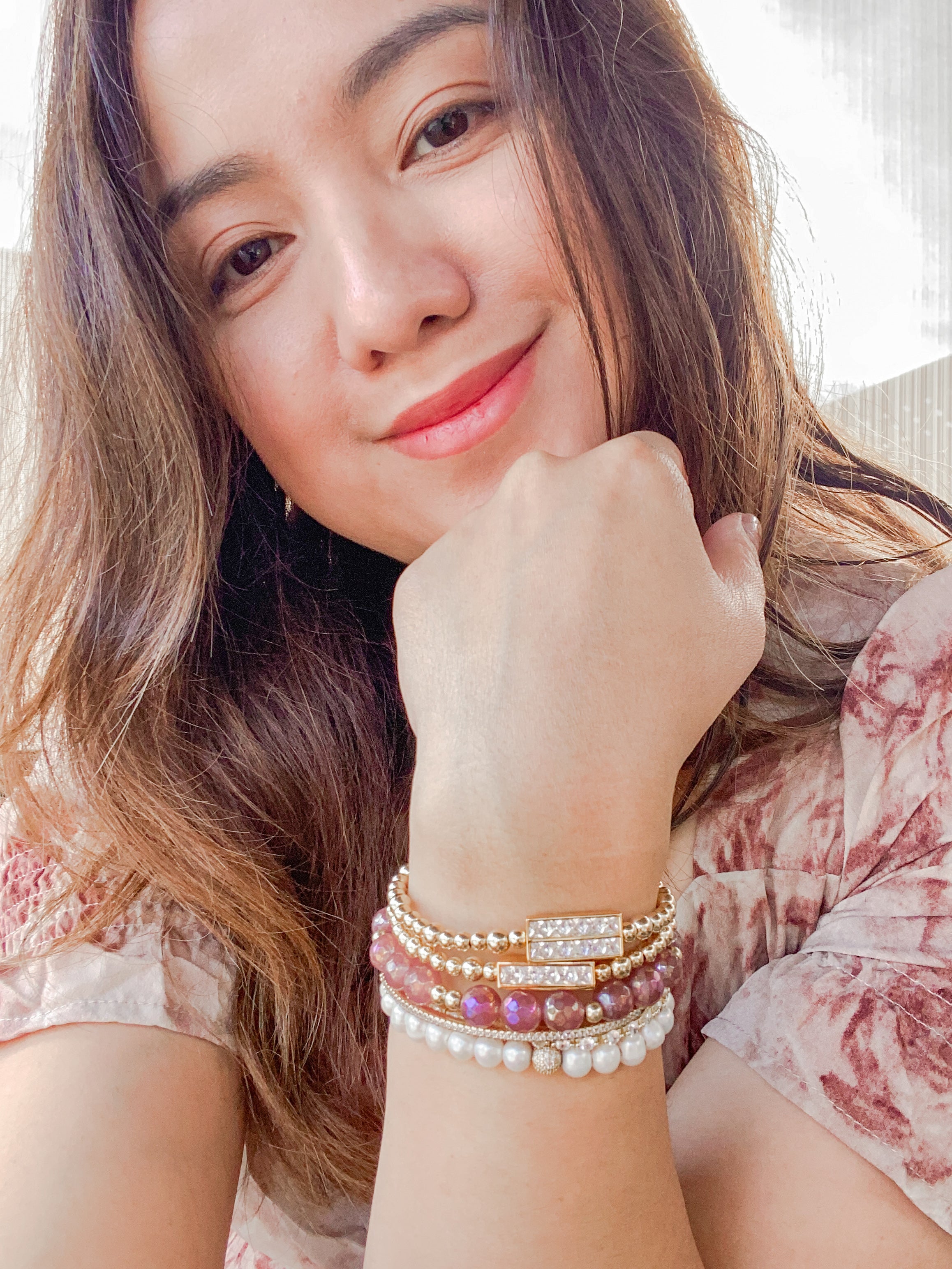 MINI PRINCESS BAR ON GOLD FILLED BEADS ELASTIC BRACELET