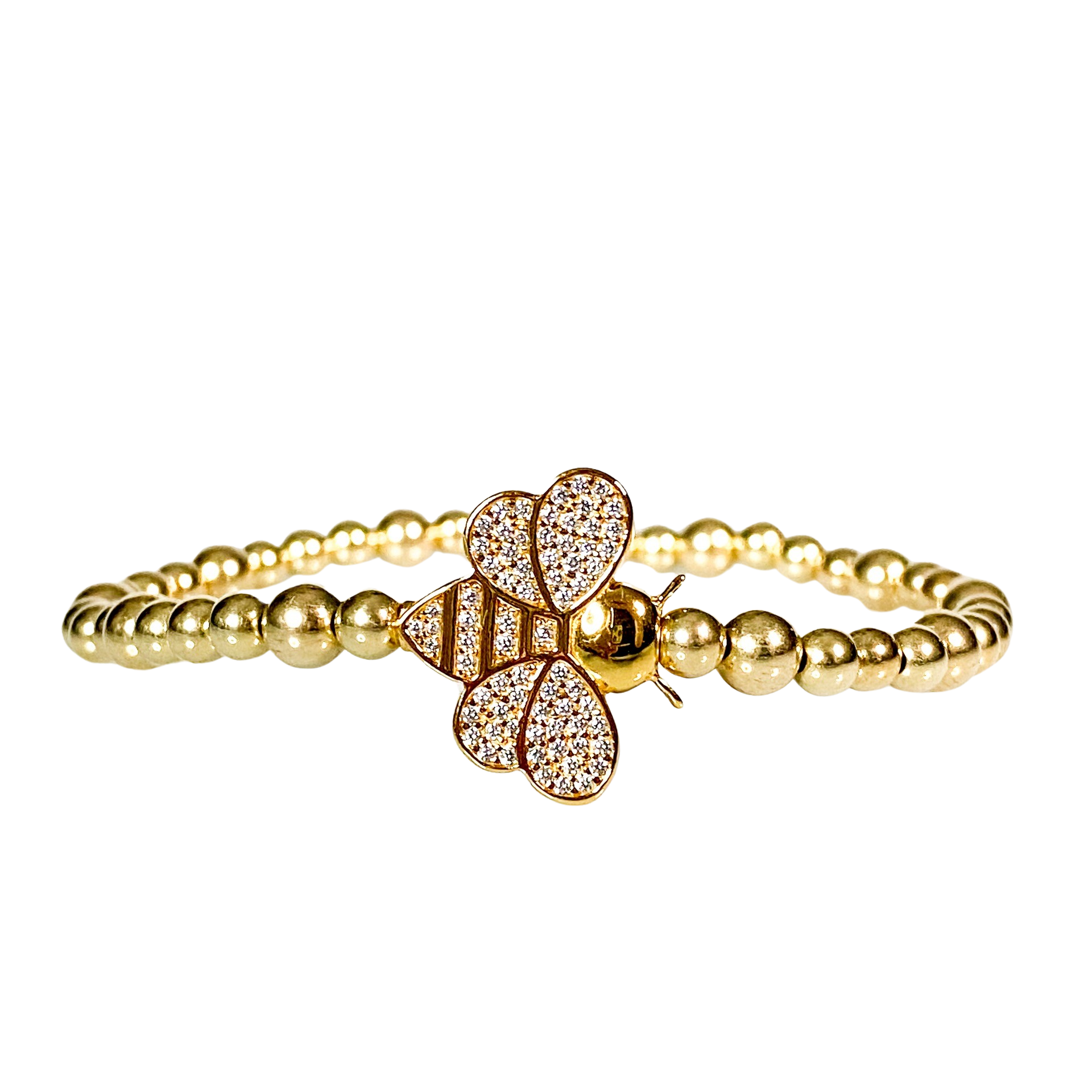 BEE ON GOLD FILLED BEADS ELASTIC BRACELET