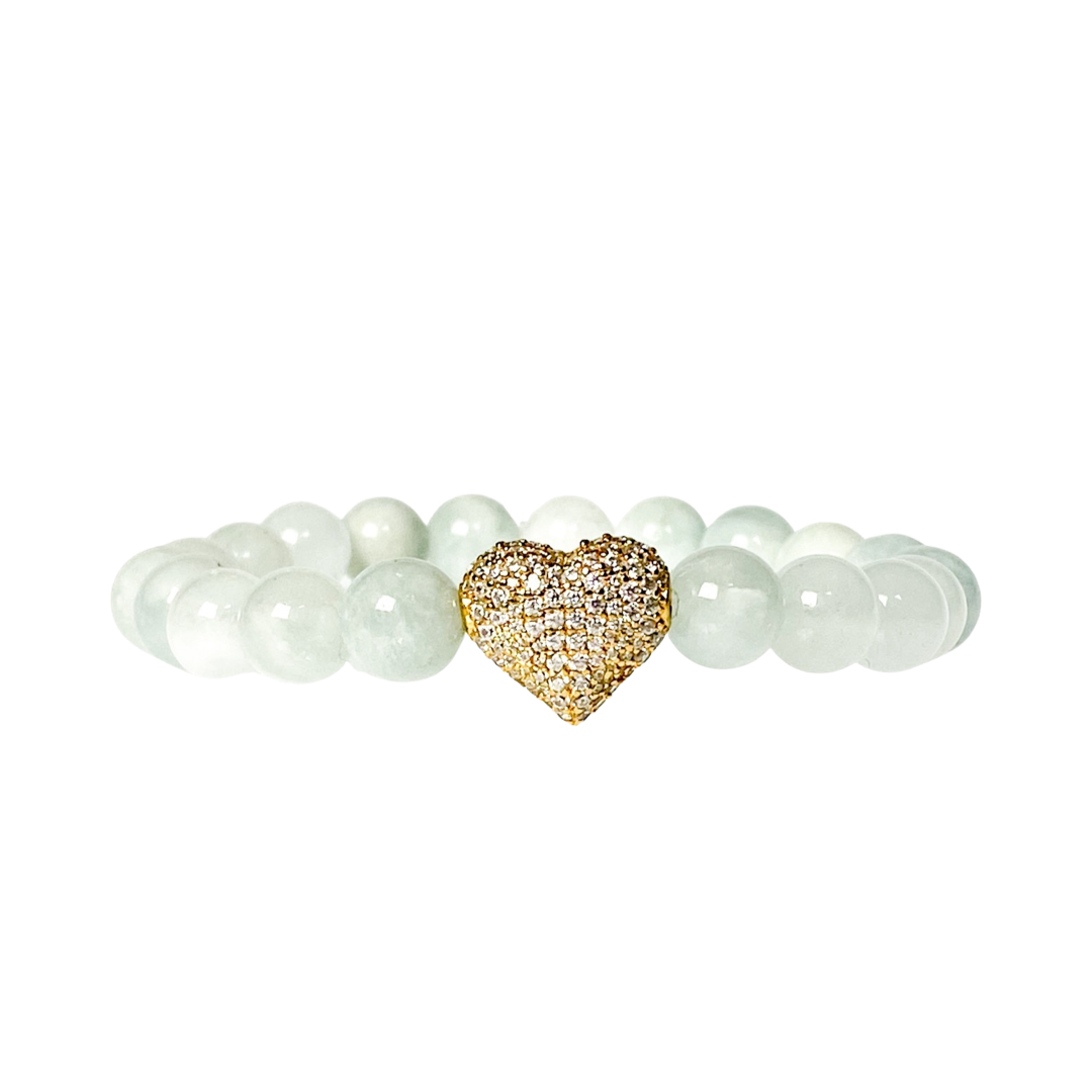 BIG HEART ON AQUAMARINE ELASTIC BRACELET