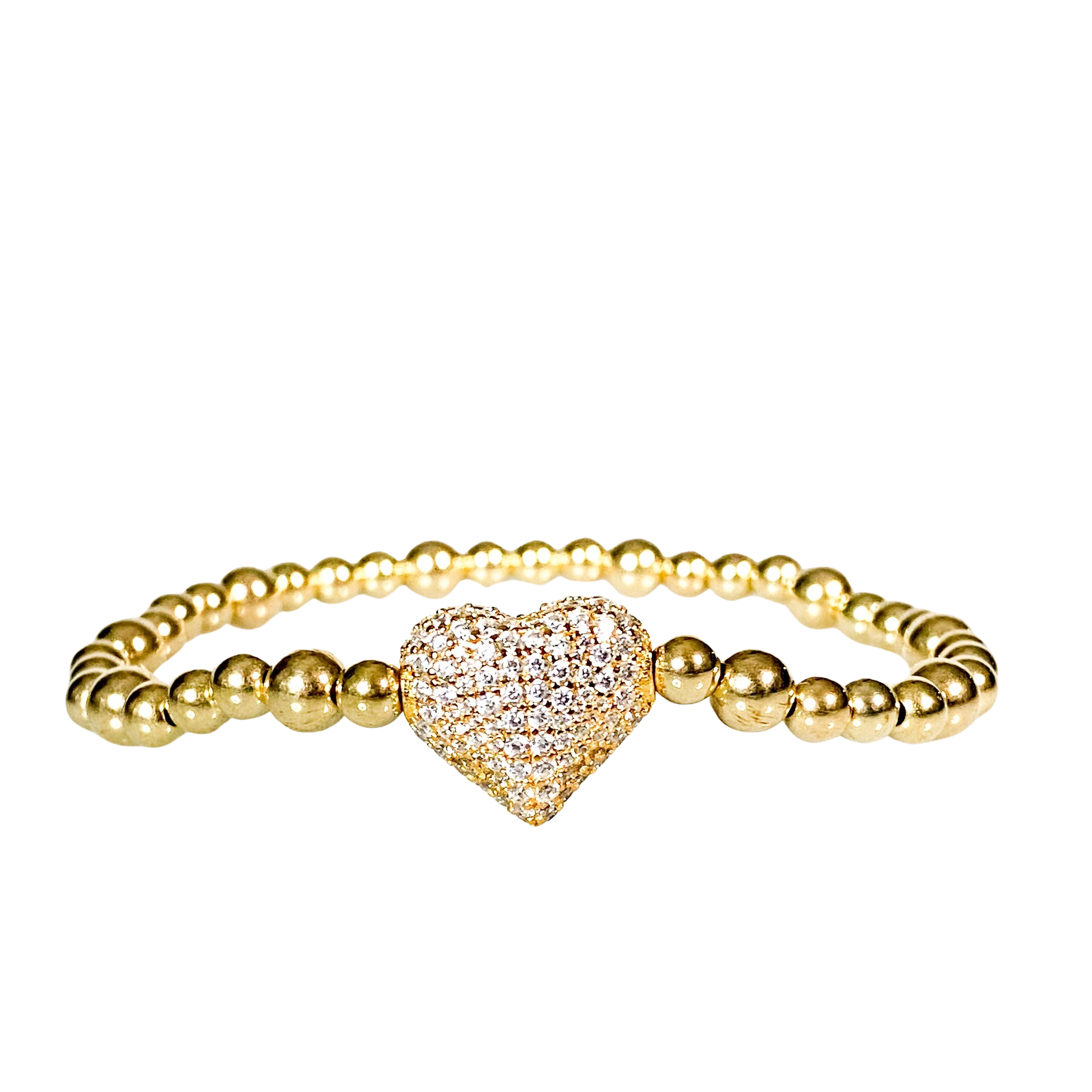 BIG HEART ON GOLD FILLED BEADS ELASTIC BRACELET