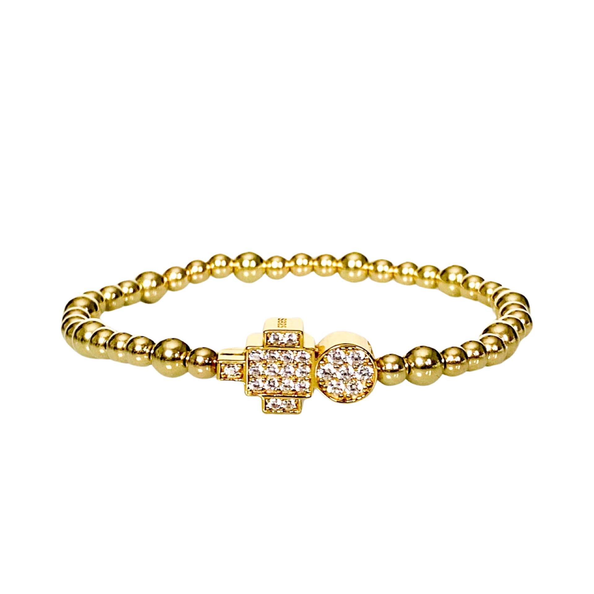 BOY CHARM ON GOLD FILLED BEADS ELASTIC BRACELET