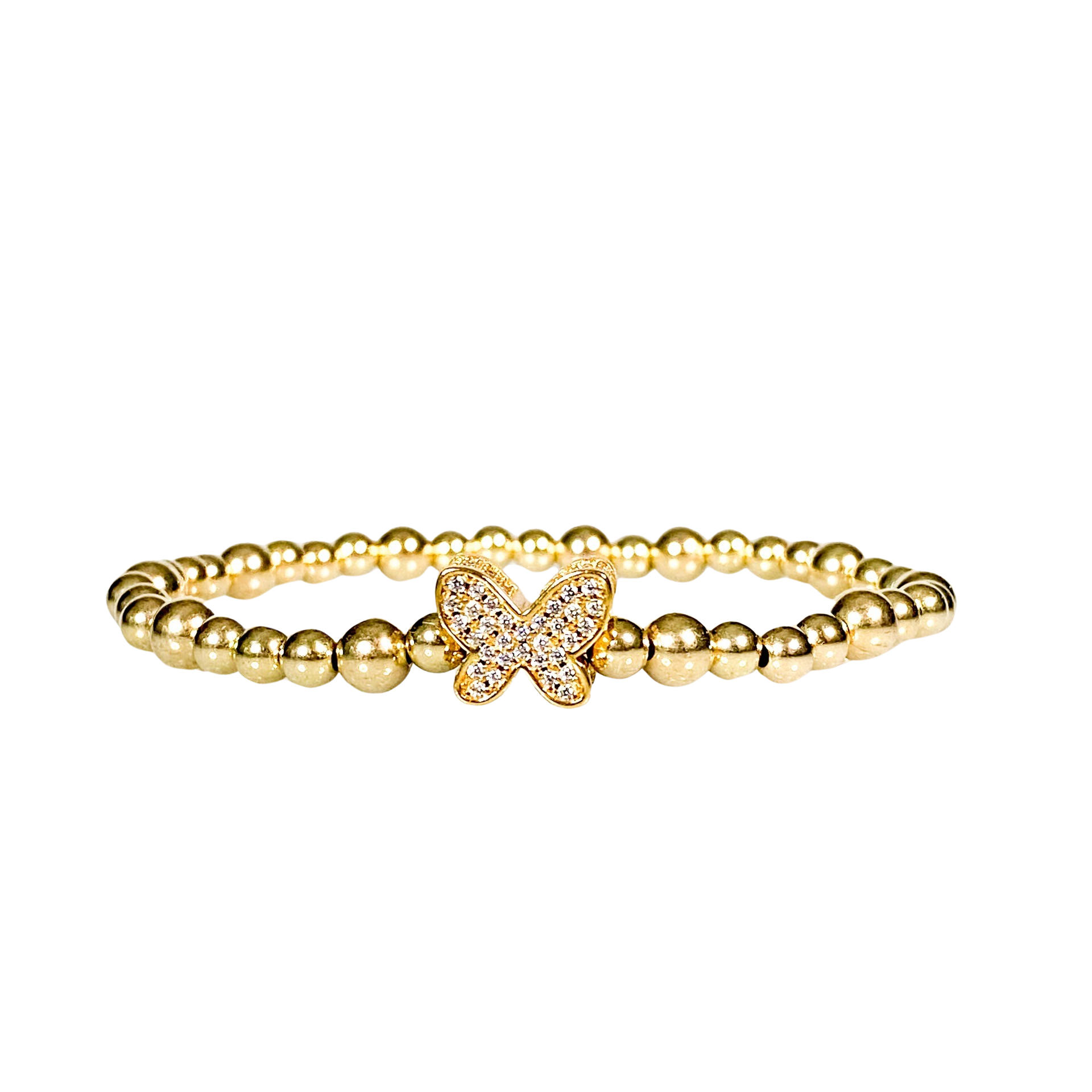 BUTTERFLY ON GOLD FILLED BEADS ELASTIC BRACELET