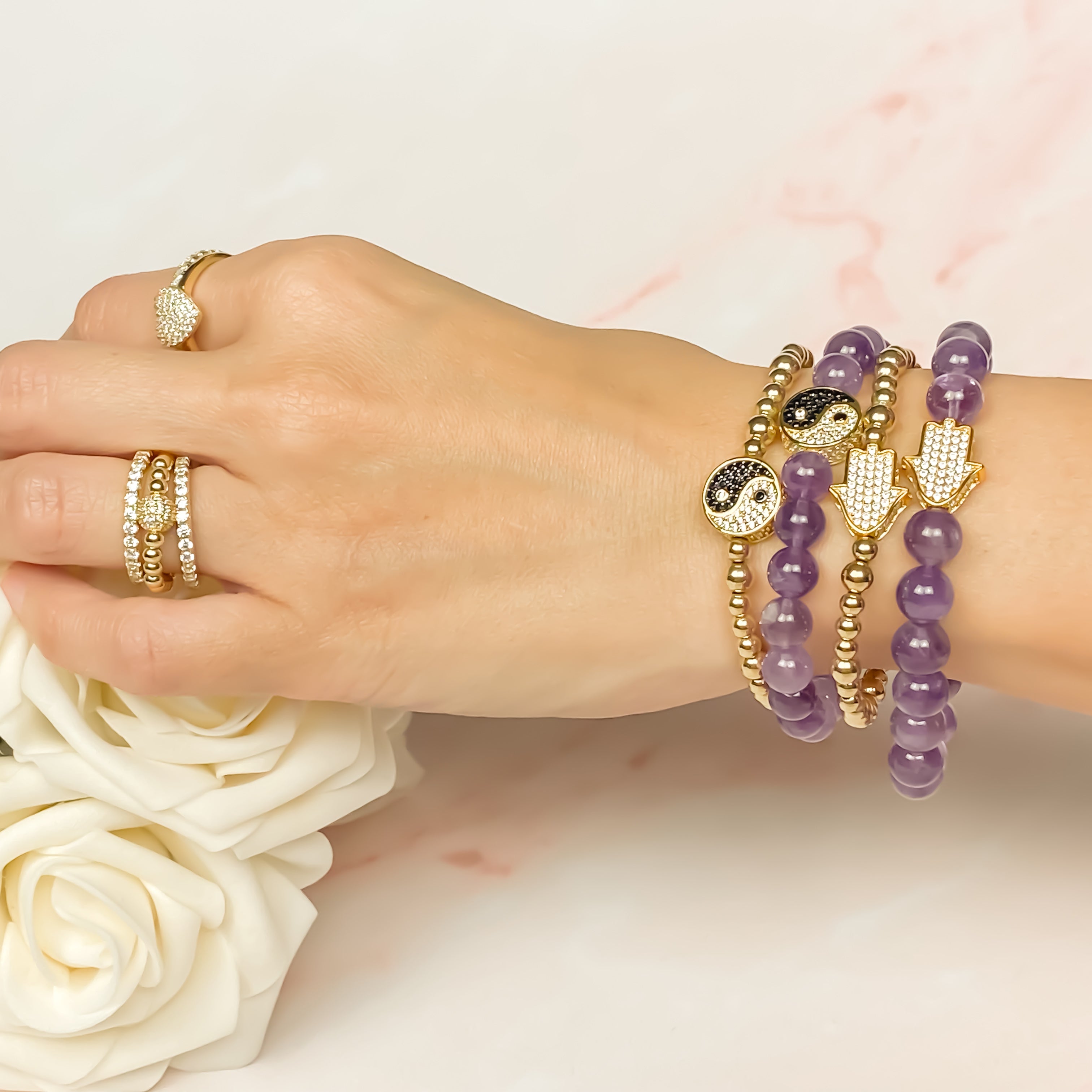 YINYANG ON AMETHYST ELASTIC BRACELET