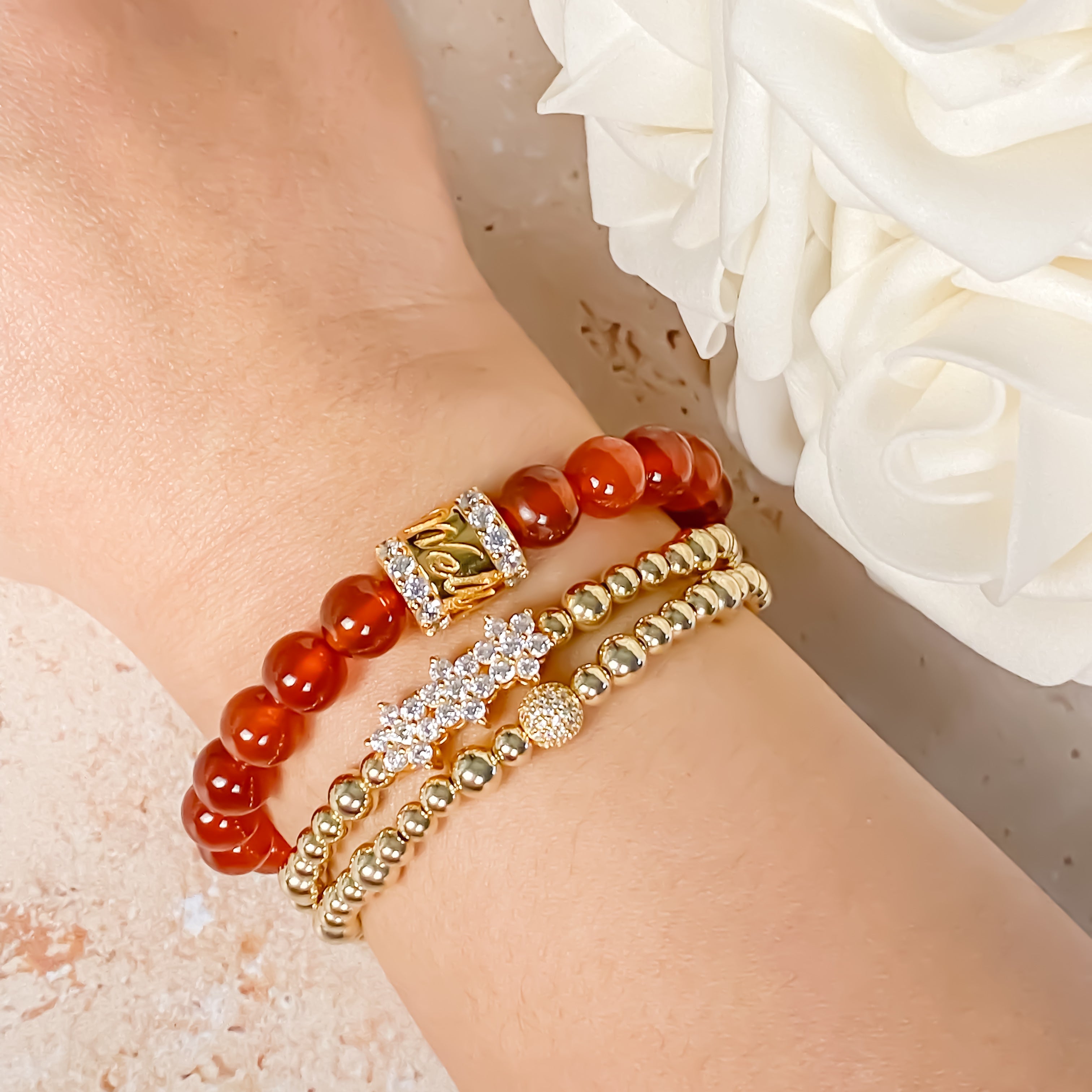 ALL IS WELL ON CARNELIAN ELASTIC BRACELET