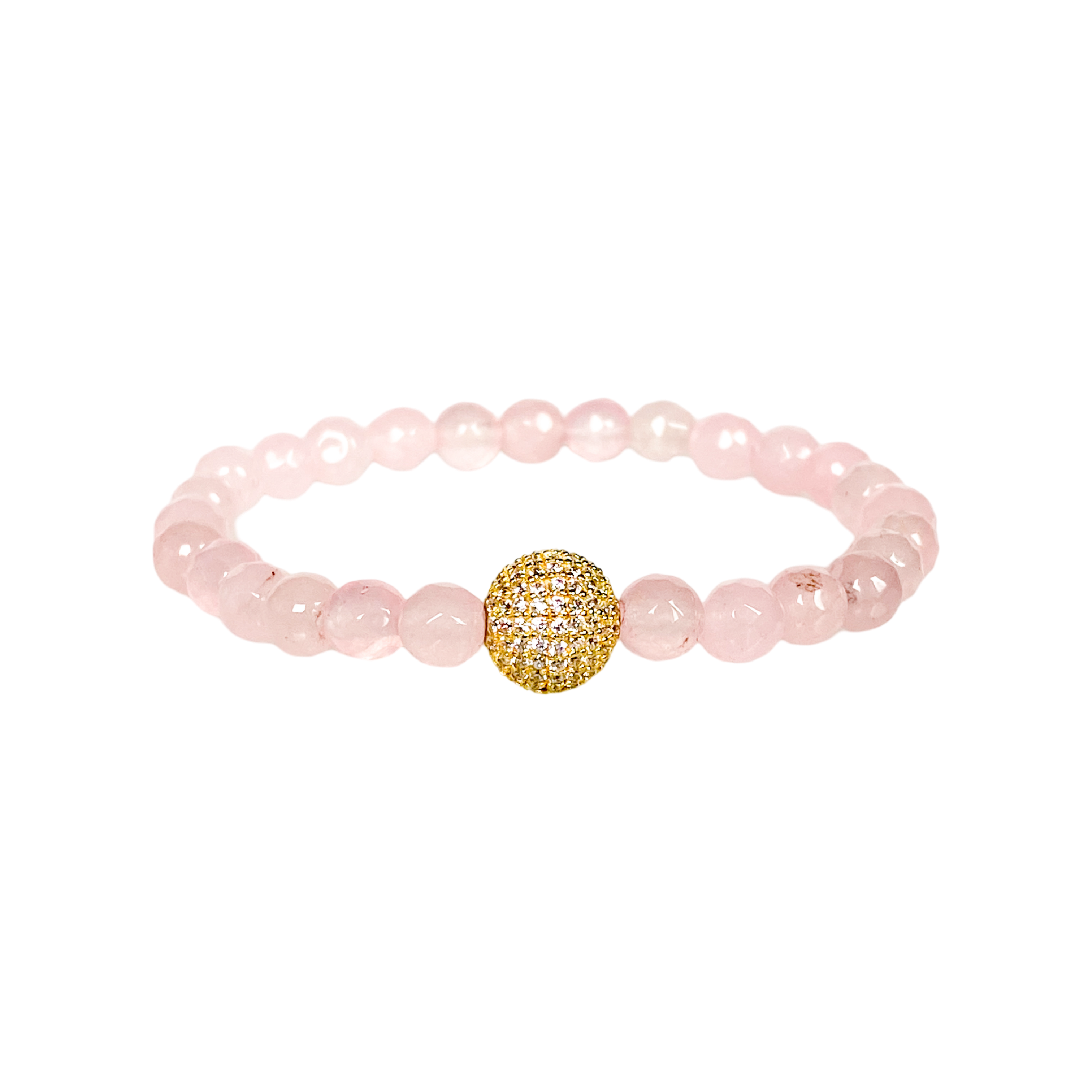 CRYSTAL BALL ON ROSE JADE ELASTIC BRACELET