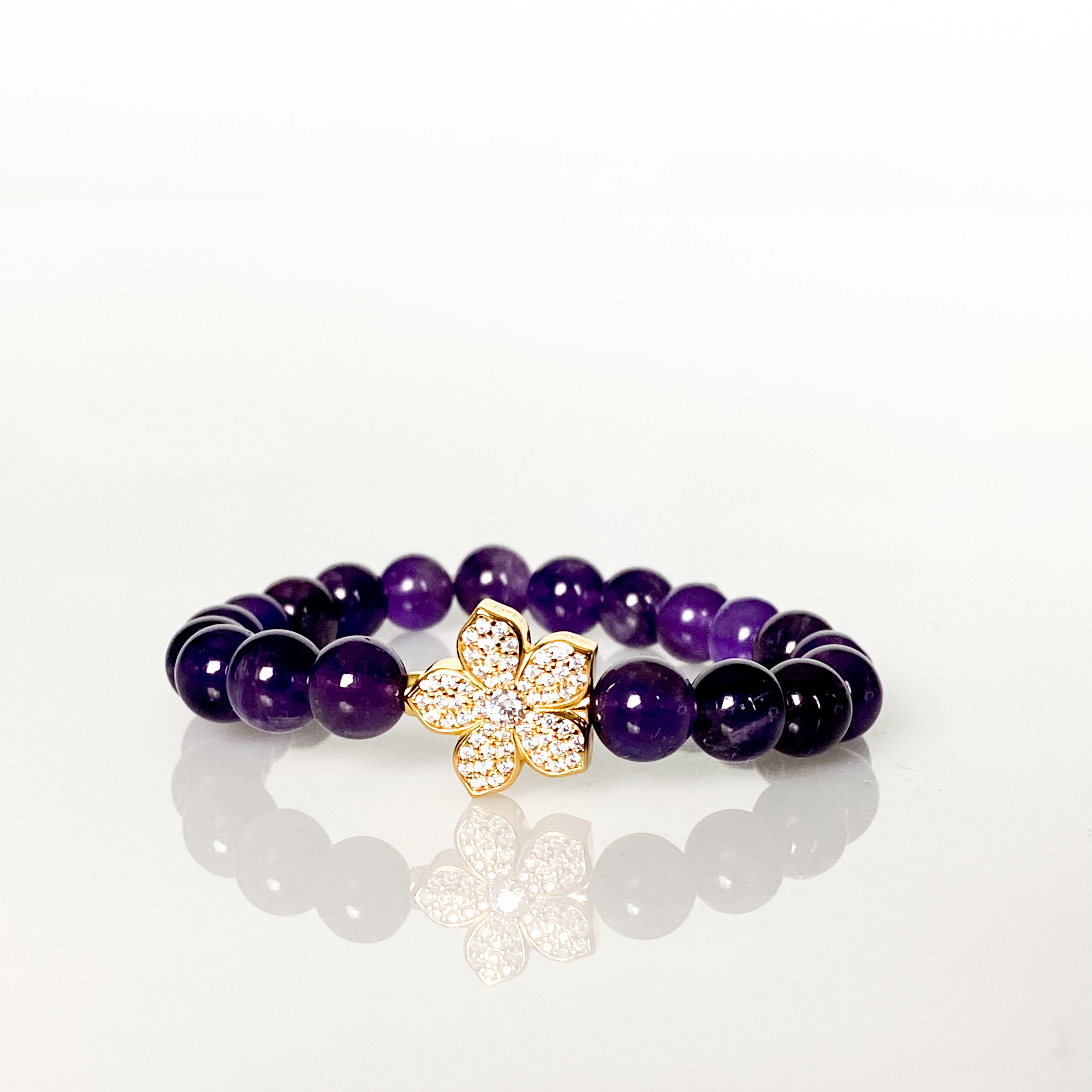 HISBISCUS ON AMETHYST ELASTIC BRACELET