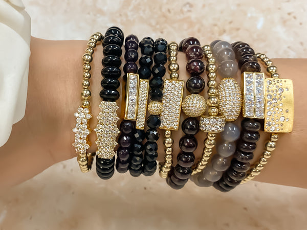 MINI PRINCESS BAR ON AUBERGINE JADE ELASTIC BRACELET
