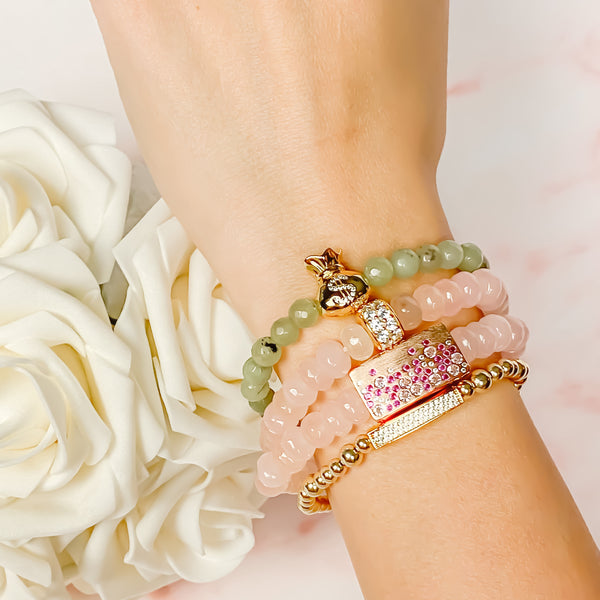 RONDELLE ON ROSE JADE ELASTIC BRACELET