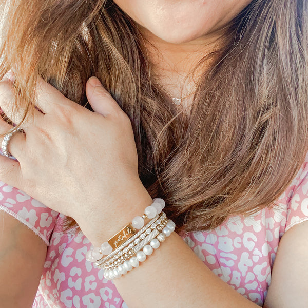 GRATEFUL ON ROSE QUARTZ ELASTIC BRACELET