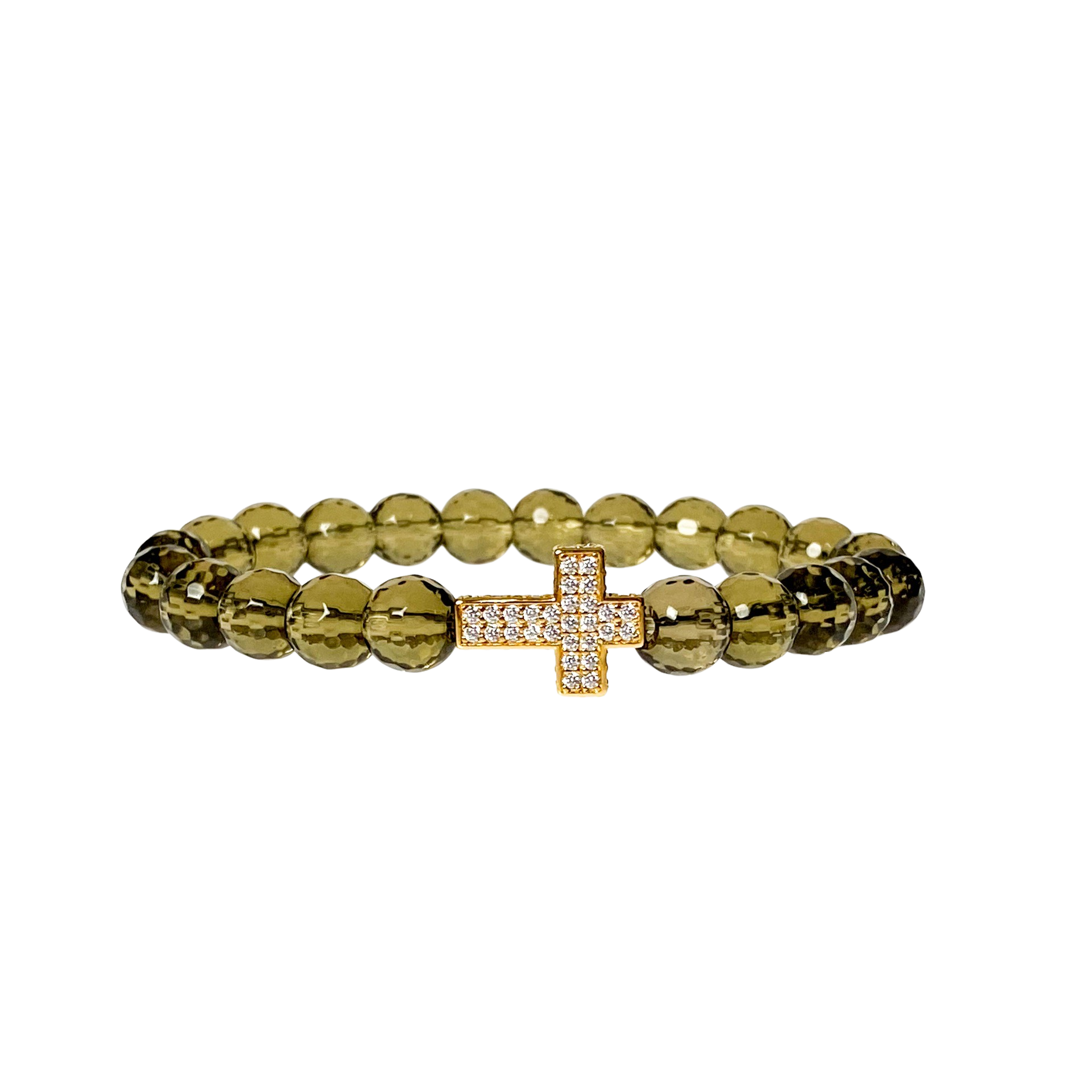 CROSS ON SMOKY QUARTZ ELASTIC BRACELET