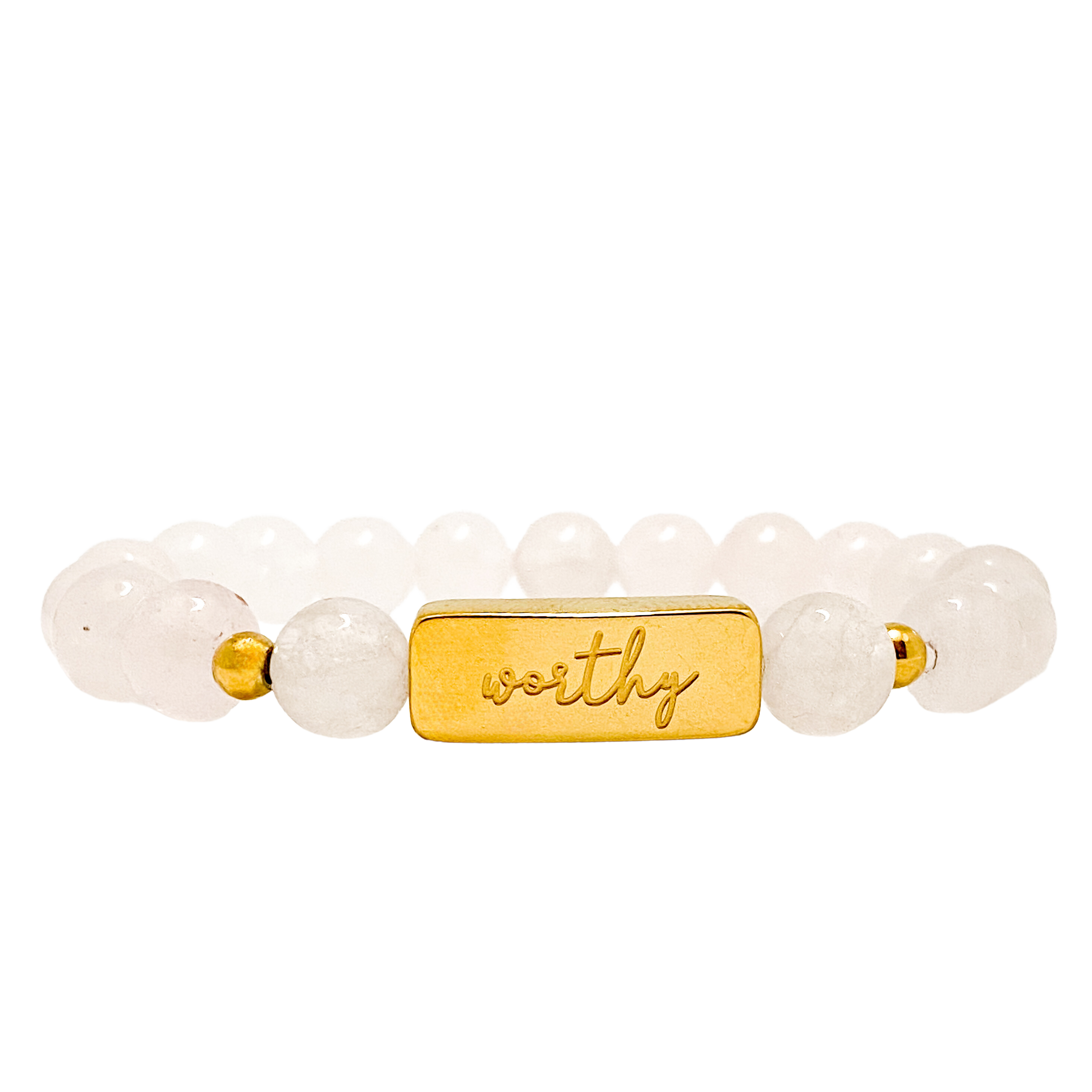 WORTHY ON ROSE QUARTZ ELASTIC BRACELET