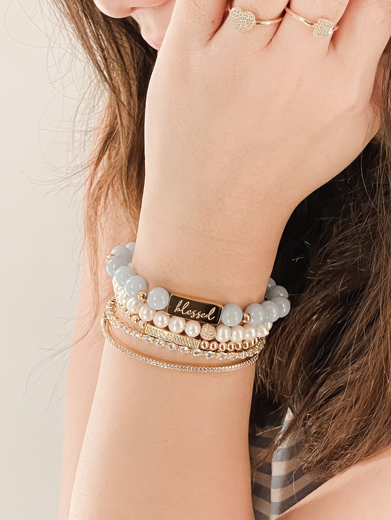 BLESSED ON ANGELITE ELASTIC BRACELET