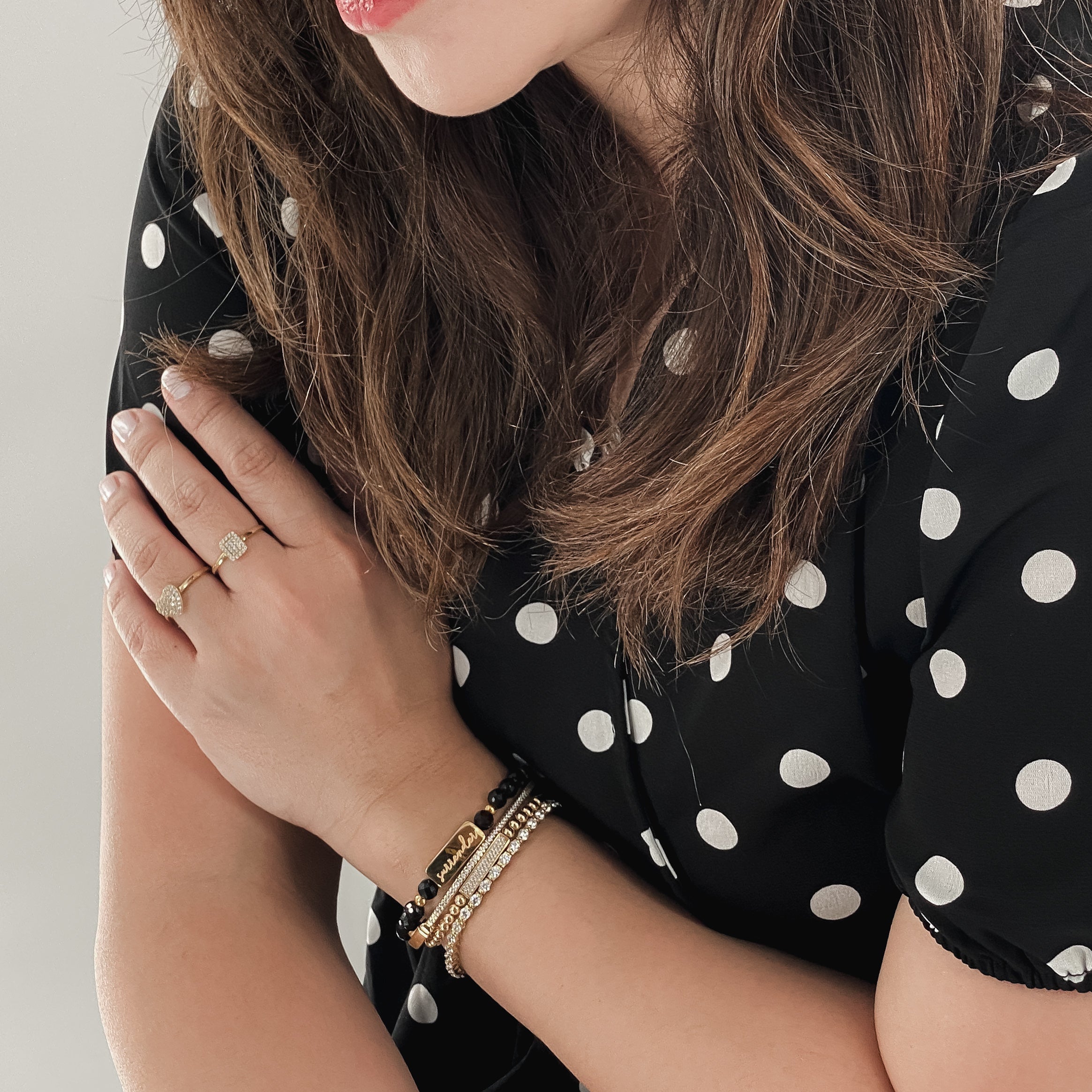 SURRENDER ON BLACK ONYX ELASTIC BRACELET